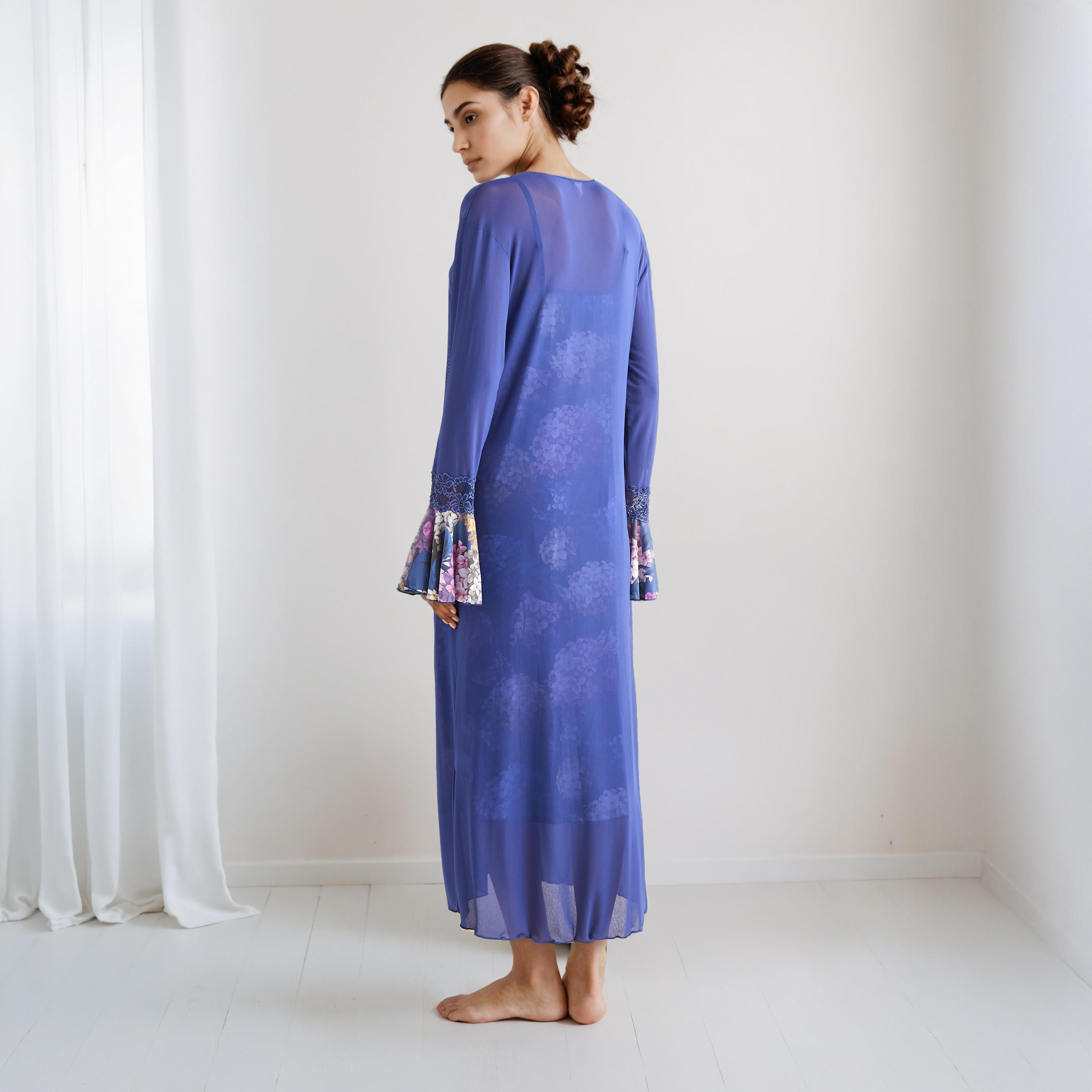 Nighty Midi Length with Plunge Neckline and Robe-women-clothing-nightwear-nighties-image-3