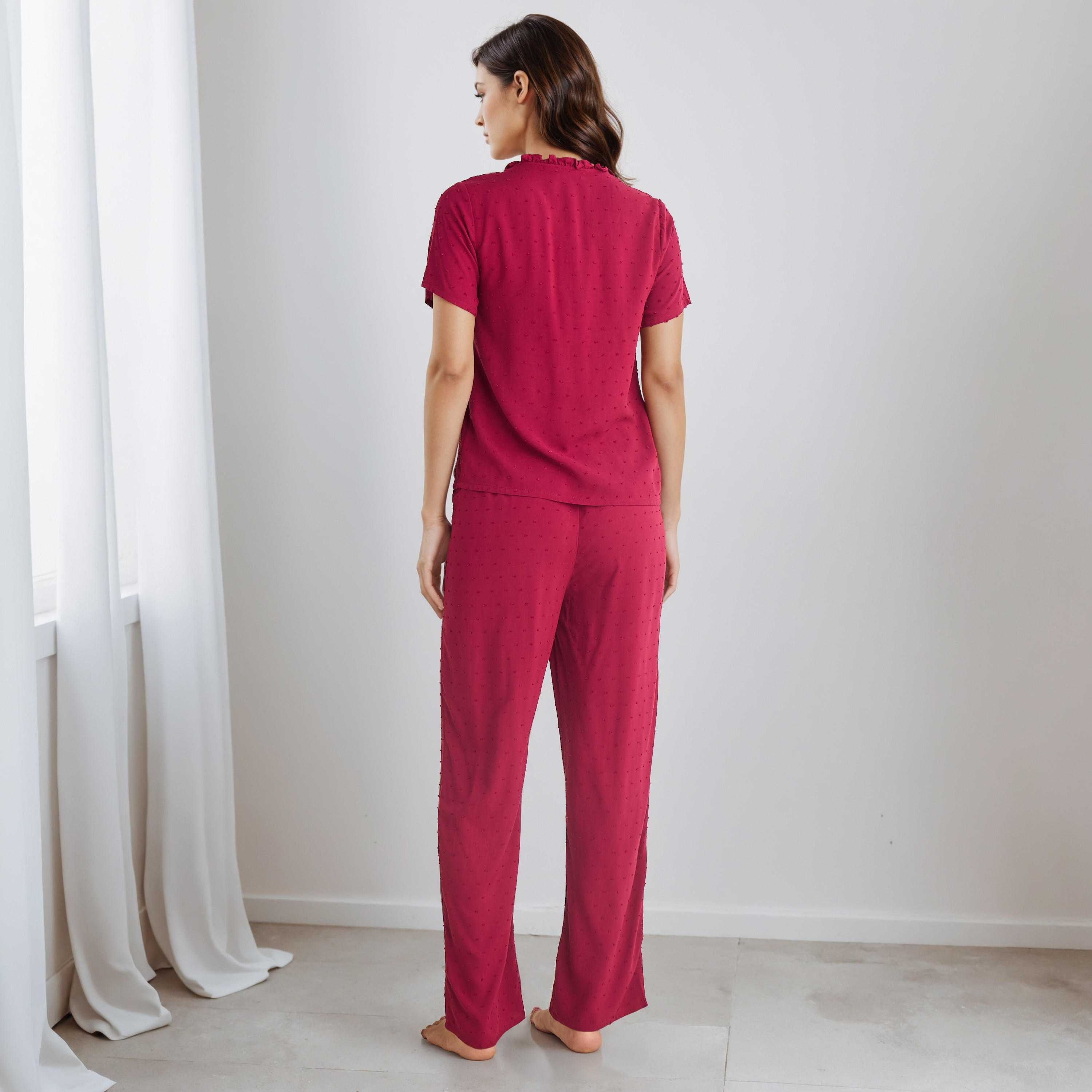 طقم بيجاما رايون بلوزة بأزرار وبنطلون-women-clothing-nightwear-pyjamas-longsets-image-3