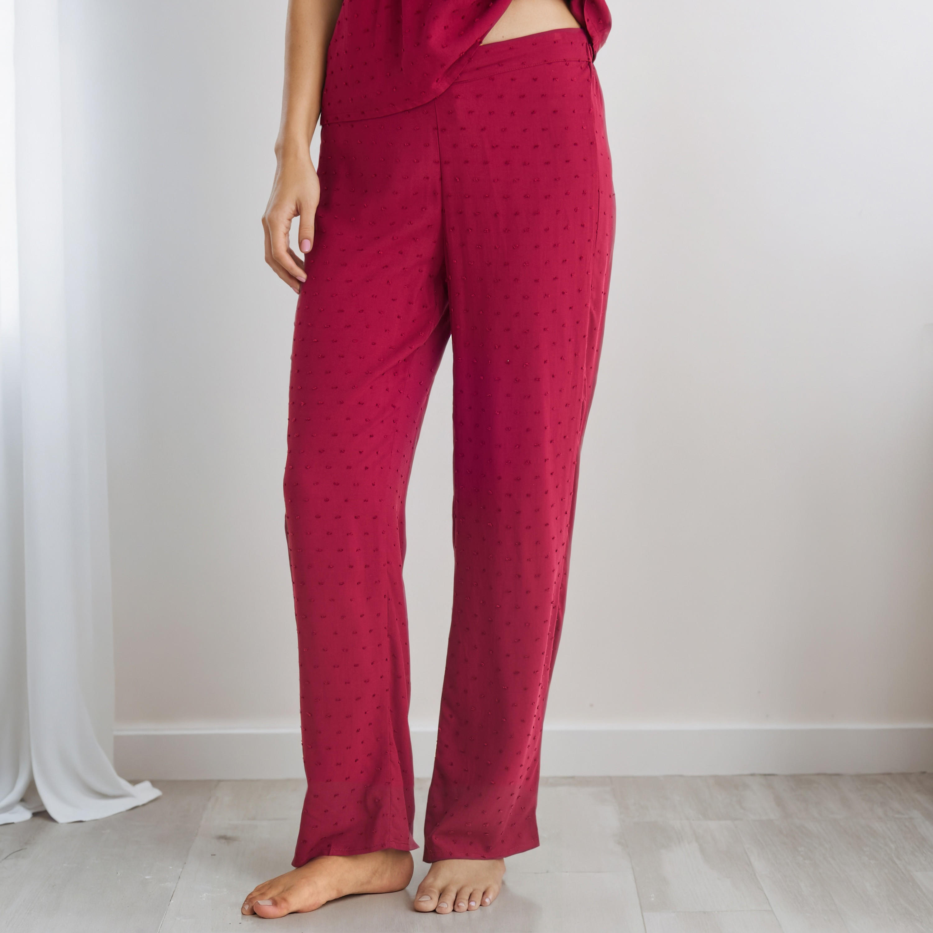طقم بيجاما رايون بلوزة بأزرار وبنطلون-women-clothing-nightwear-pyjamas-longsets-image-4