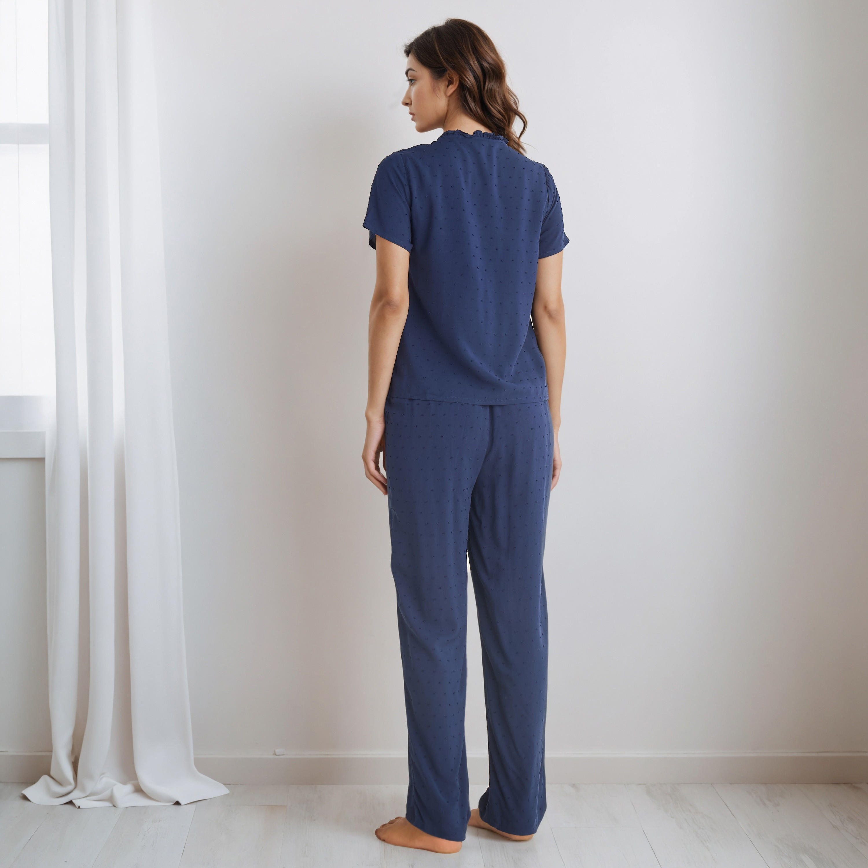 طقم بيجاما رايون بلوزة بأزرار وبنطلون-women-clothing-nightwear-pyjamas-longsets-image-4