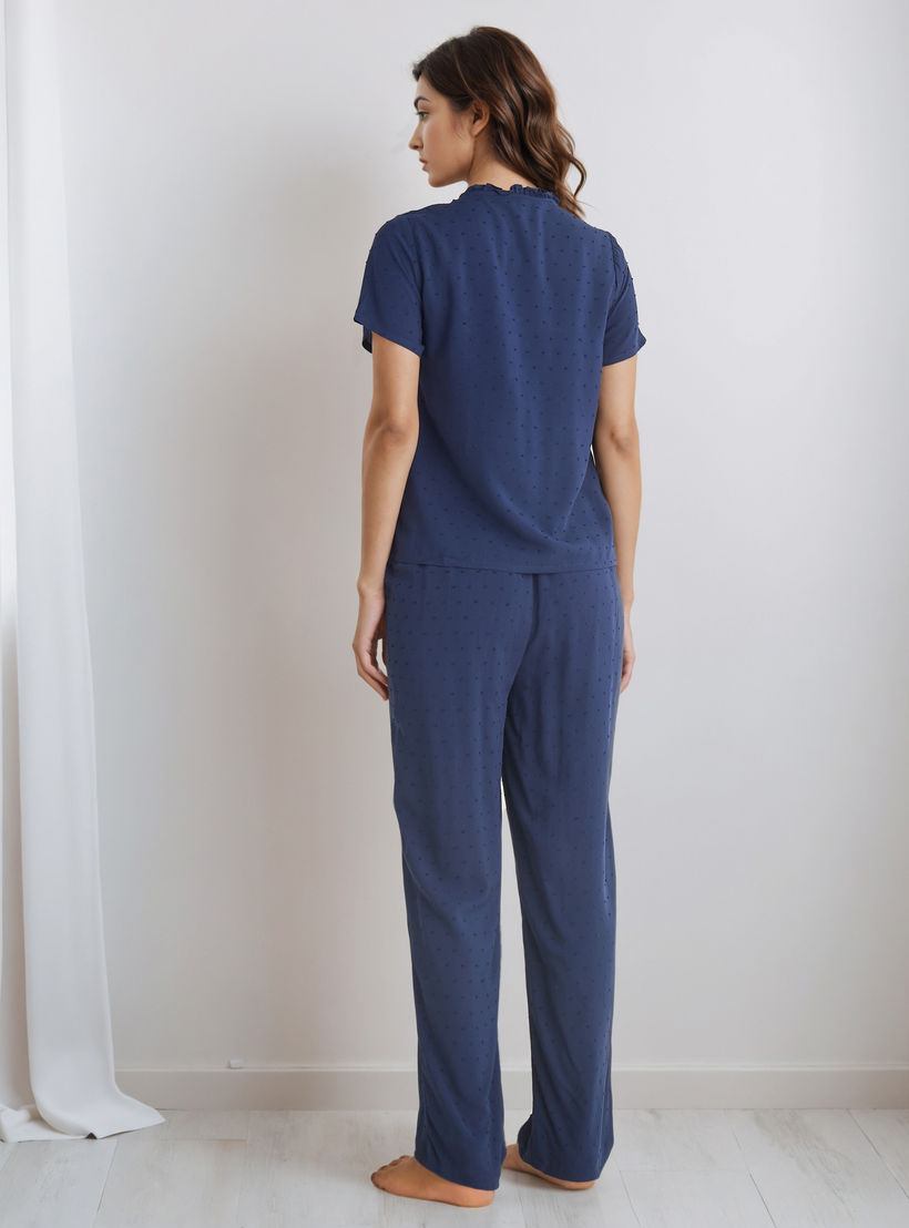 طقم بيجاما رايون بلوزة بأزرار وبنطلون-women-clothing-nightwear-pyjamas-longsets-image-3