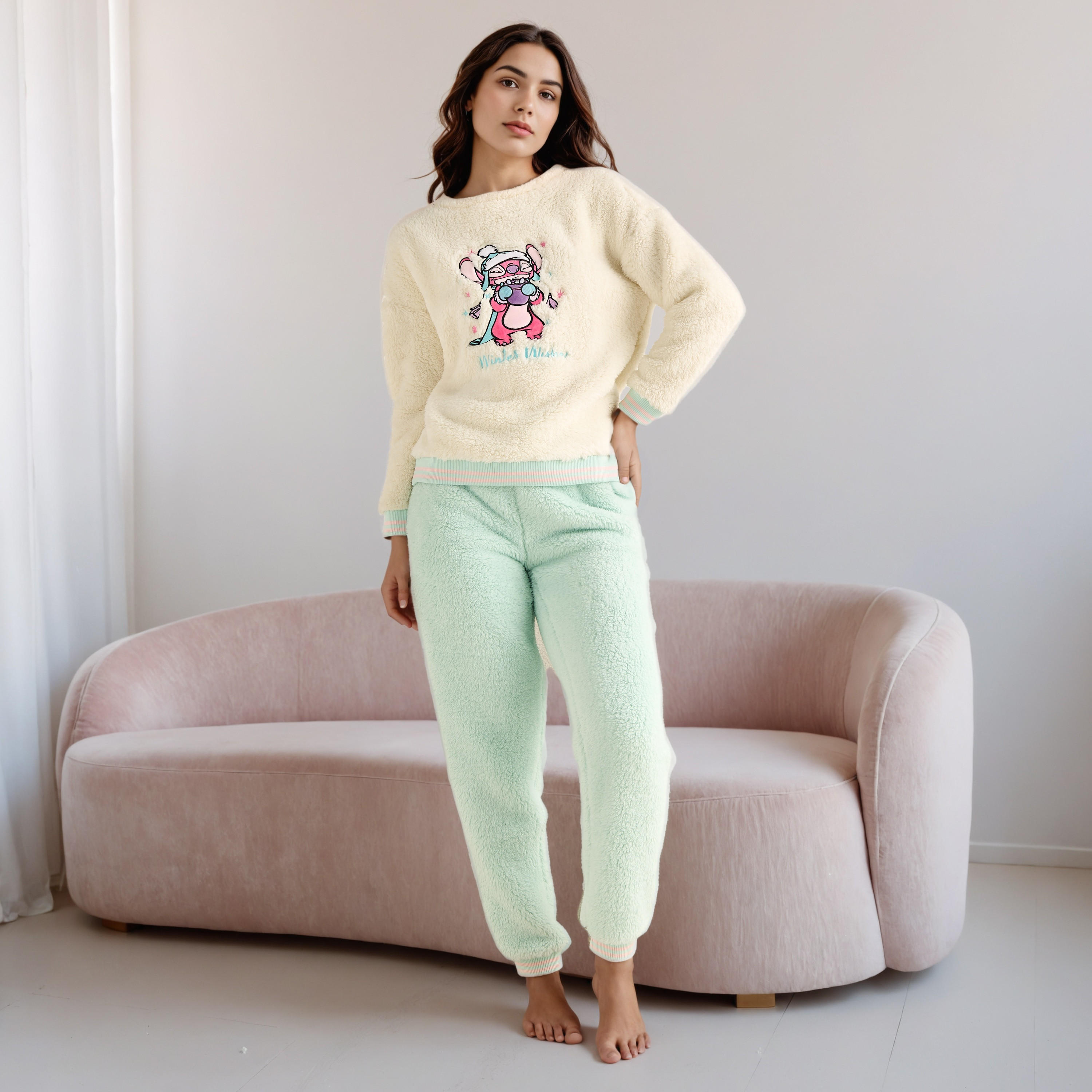 Pyjama Set Stitch Embroidered T-shirt & Trousers-women-clothing-nightwear-pyjamas-longsets-image-1