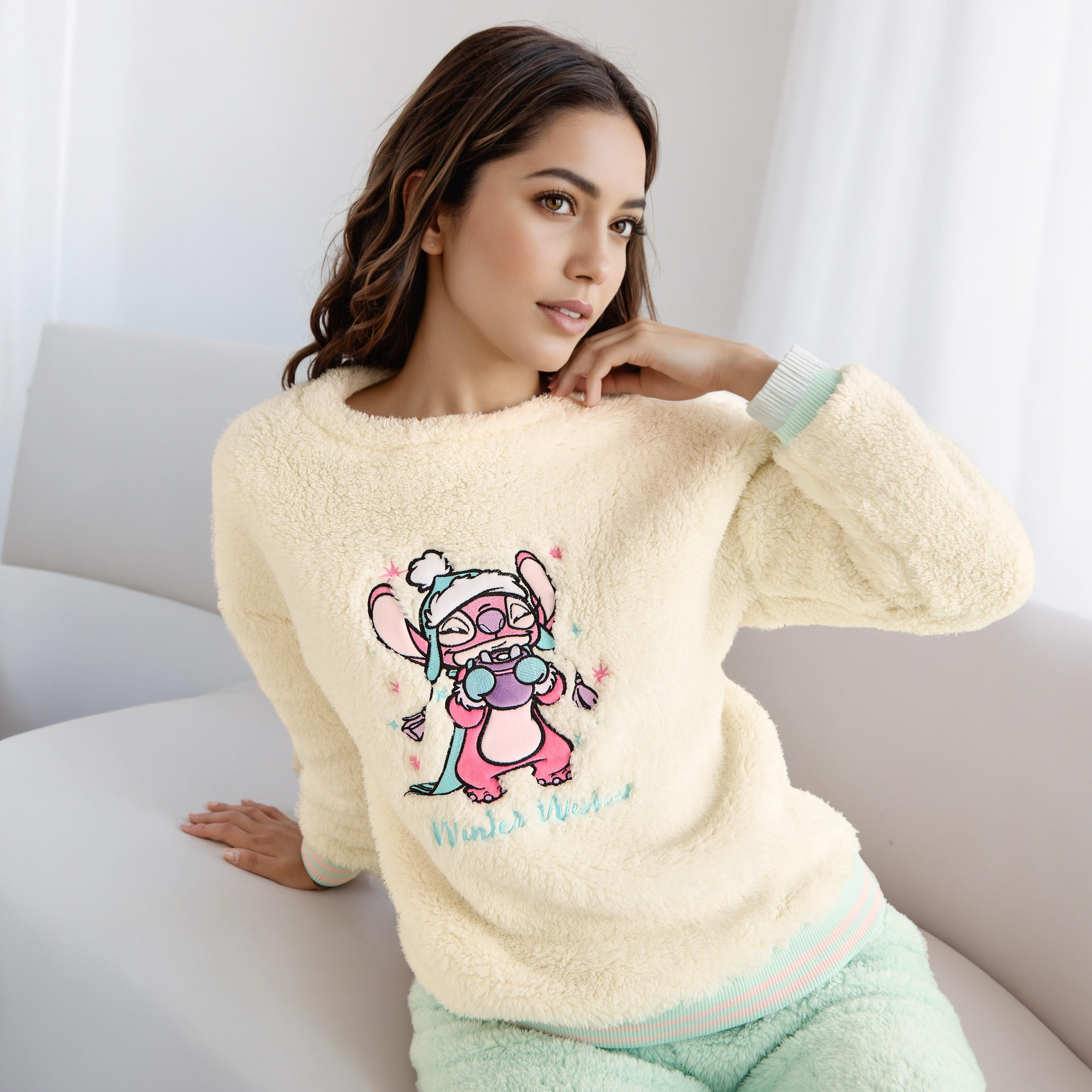 Pyjama Set Stitch Embroidered T-shirt & Trousers-women-clothing-nightwear-pyjamas-longsets-image-2