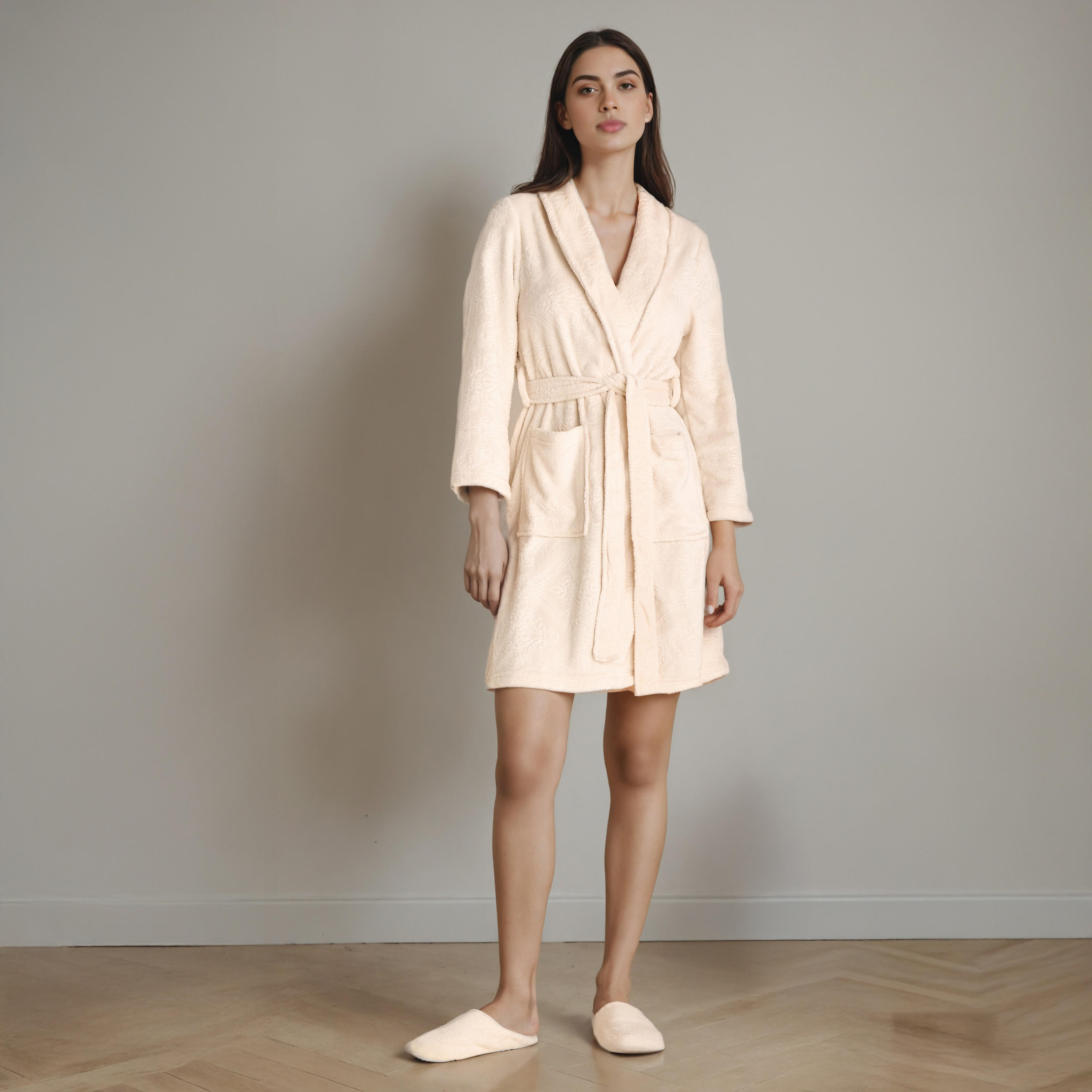Plush Jacquard Night Robe with Bedroom Slippers-women-clothing-nightwear-robes-image-1
