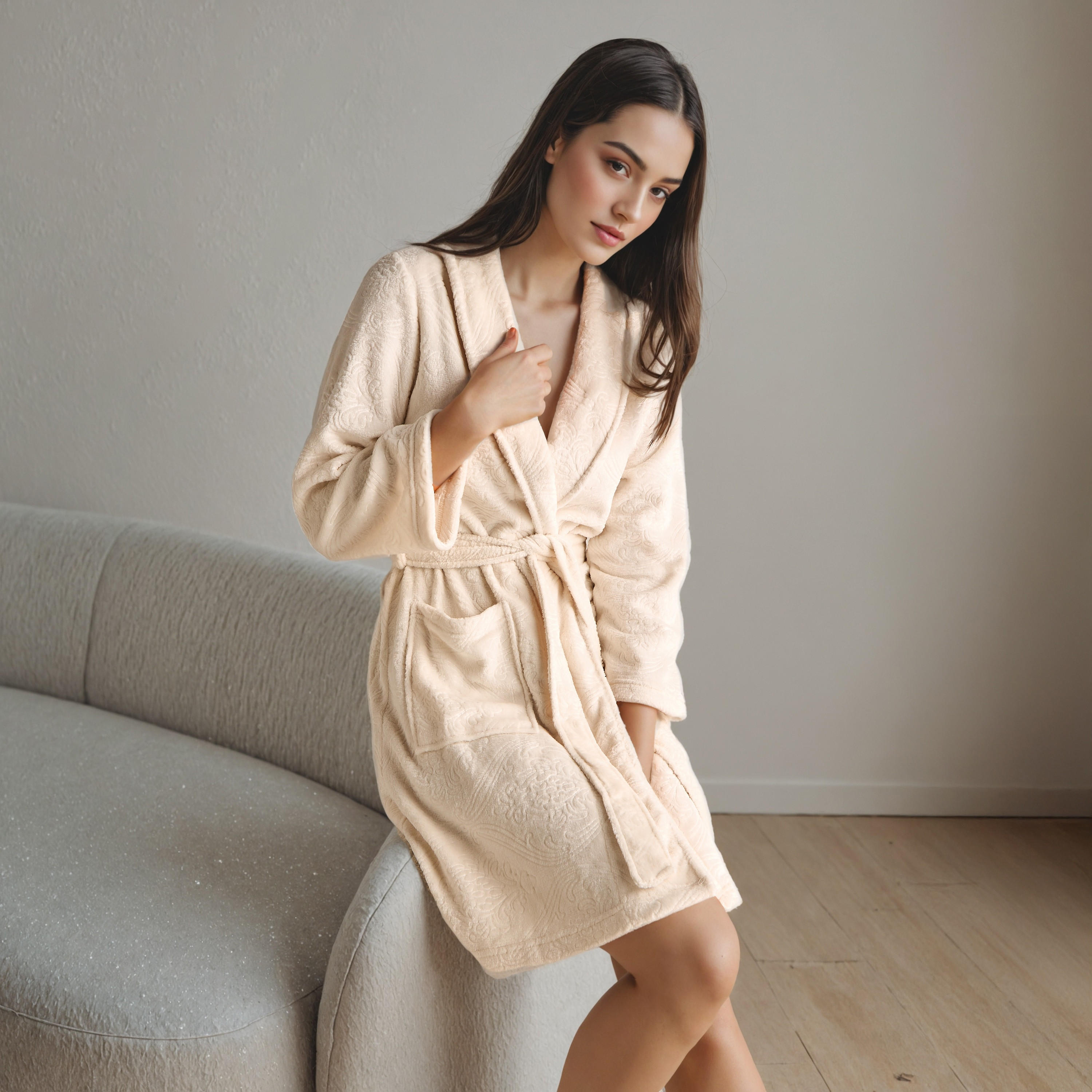 روب نوم جاكار فاخر مع شبشب غرفة النوم-women-clothing-nightwear-robes-image-2
