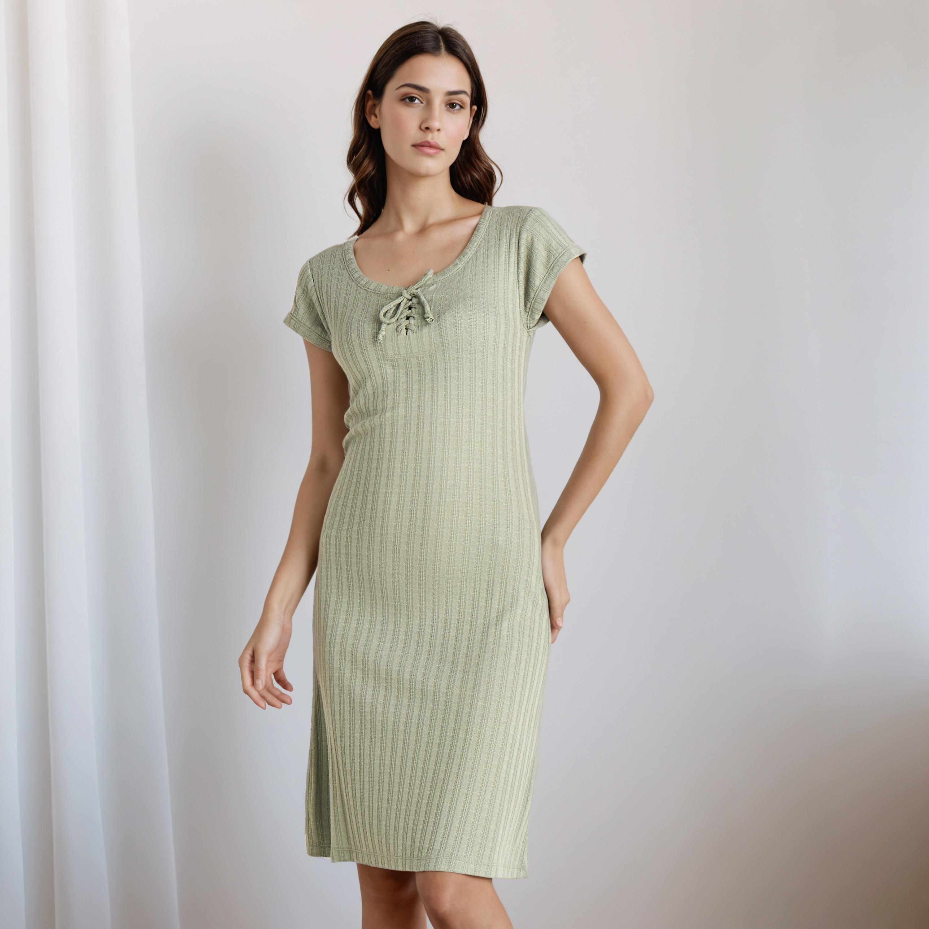 Nighty Viscose Blend with Tie-Up Neck-women-clothing-nightwear-nighties-image-2