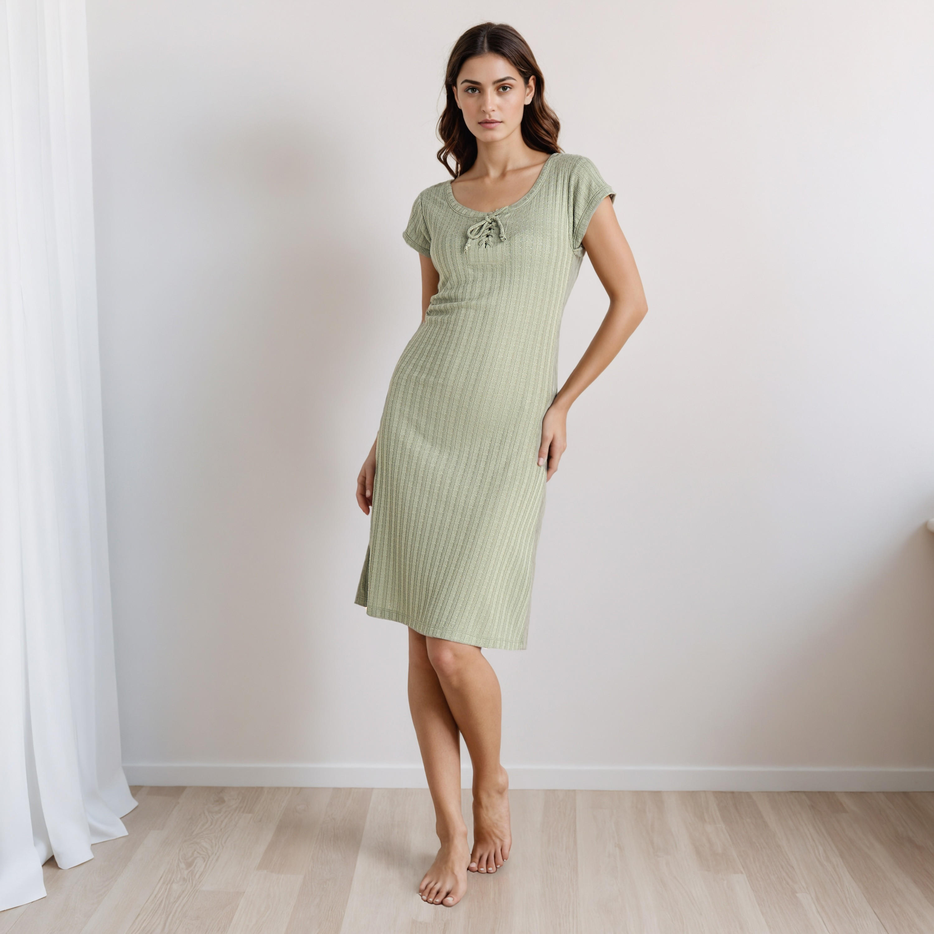 Nighty Viscose Blend with Tie-Up Neck-women-clothing-nightwear-nighties-image-5