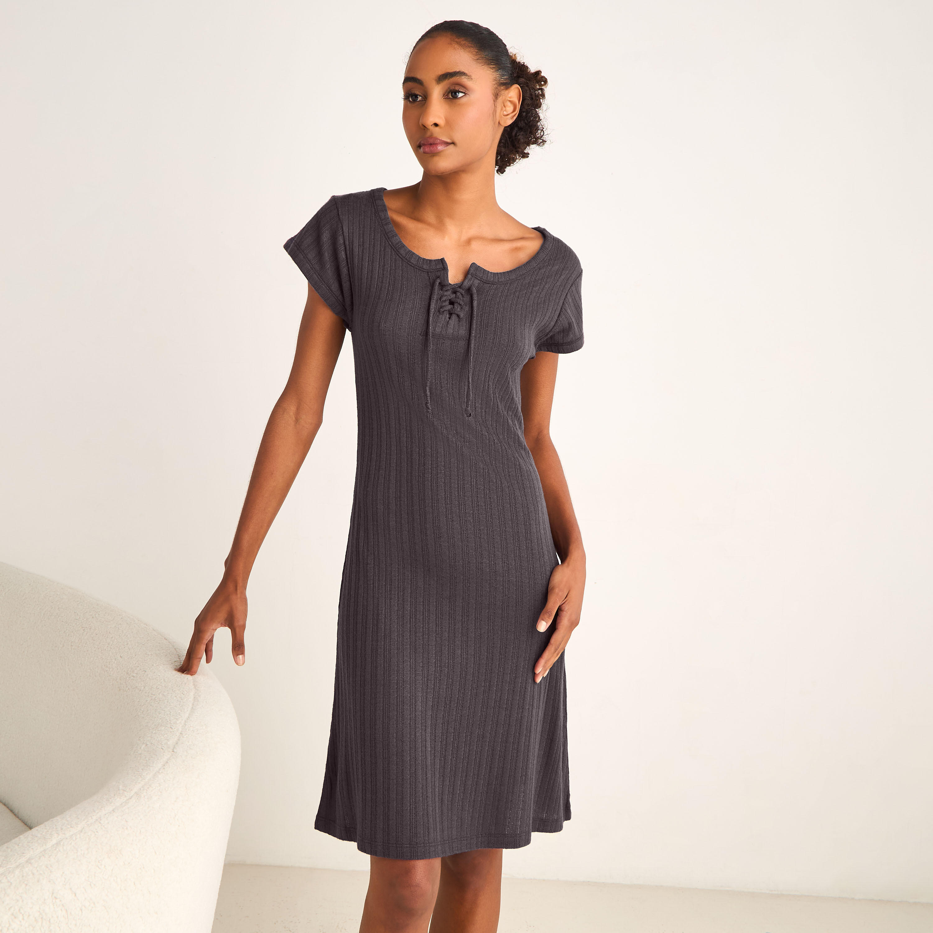 Nighty Viscose Blend with Tie-Up Neck-women-clothing-nightwear-nighties-image-1