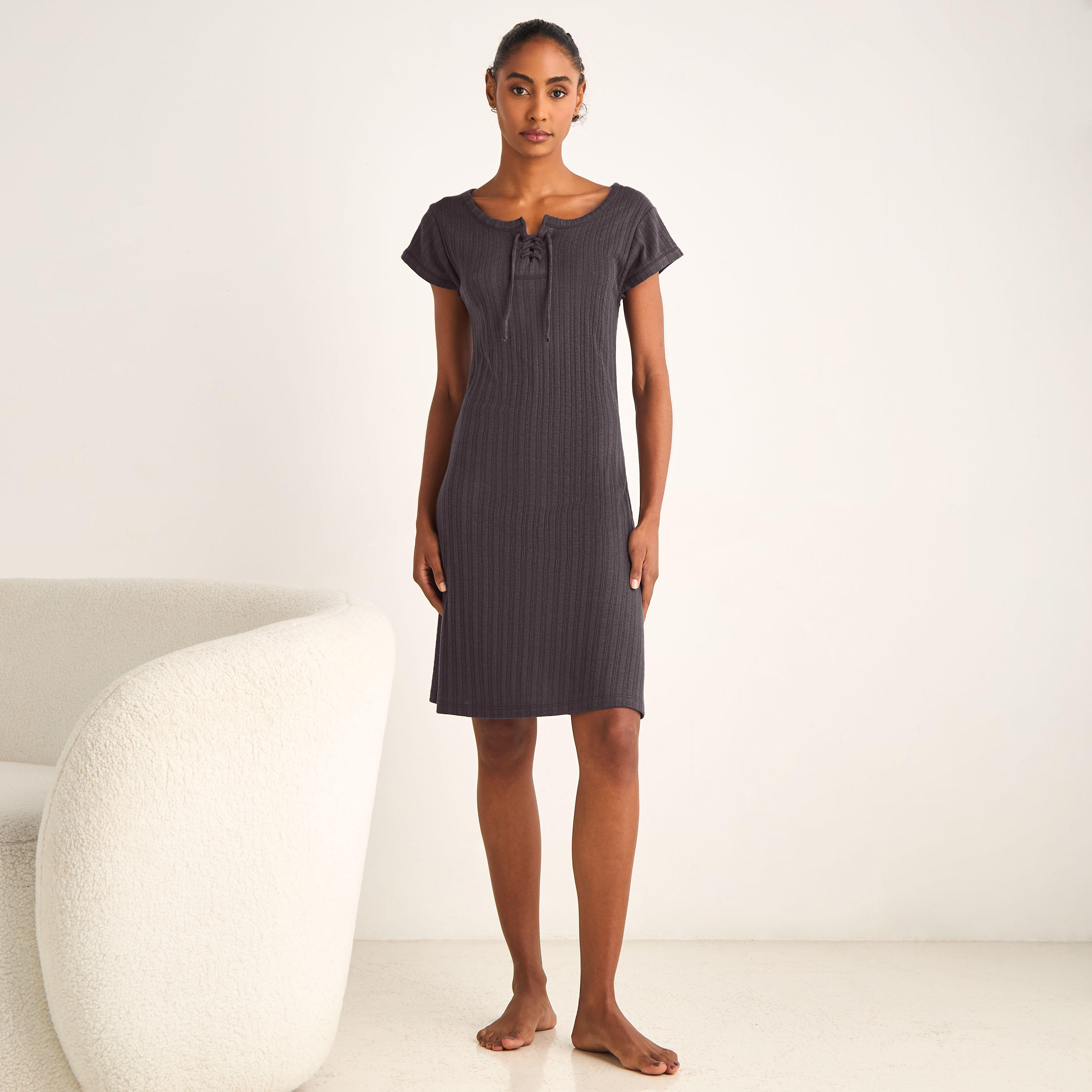 Nighty Viscose Blend with Tie-Up Neck-women-clothing-nightwear-nighties-image-2