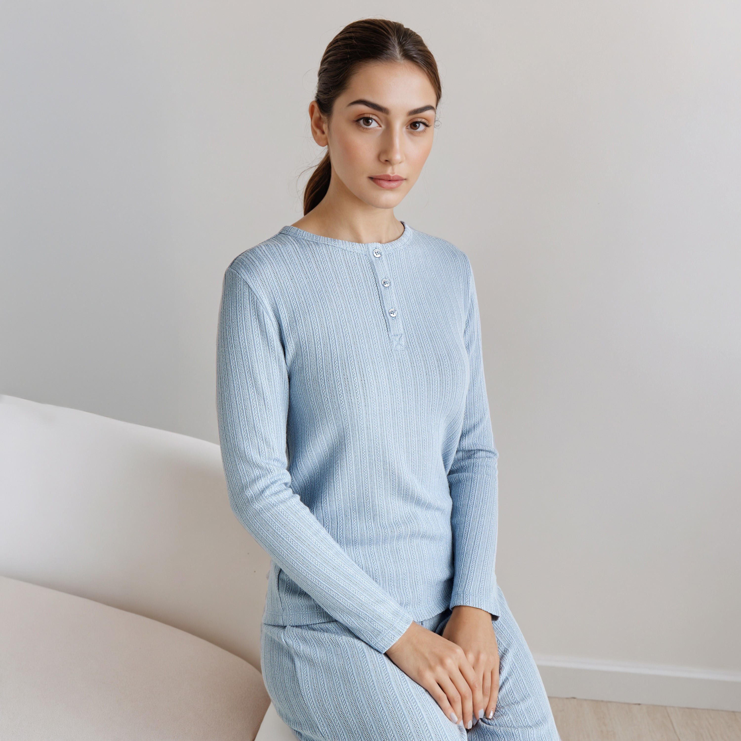 Pyjama Set Textured Top & Trousers Polyester Blend-women-clothing-nightwear-pyjamas-longsets-image-2