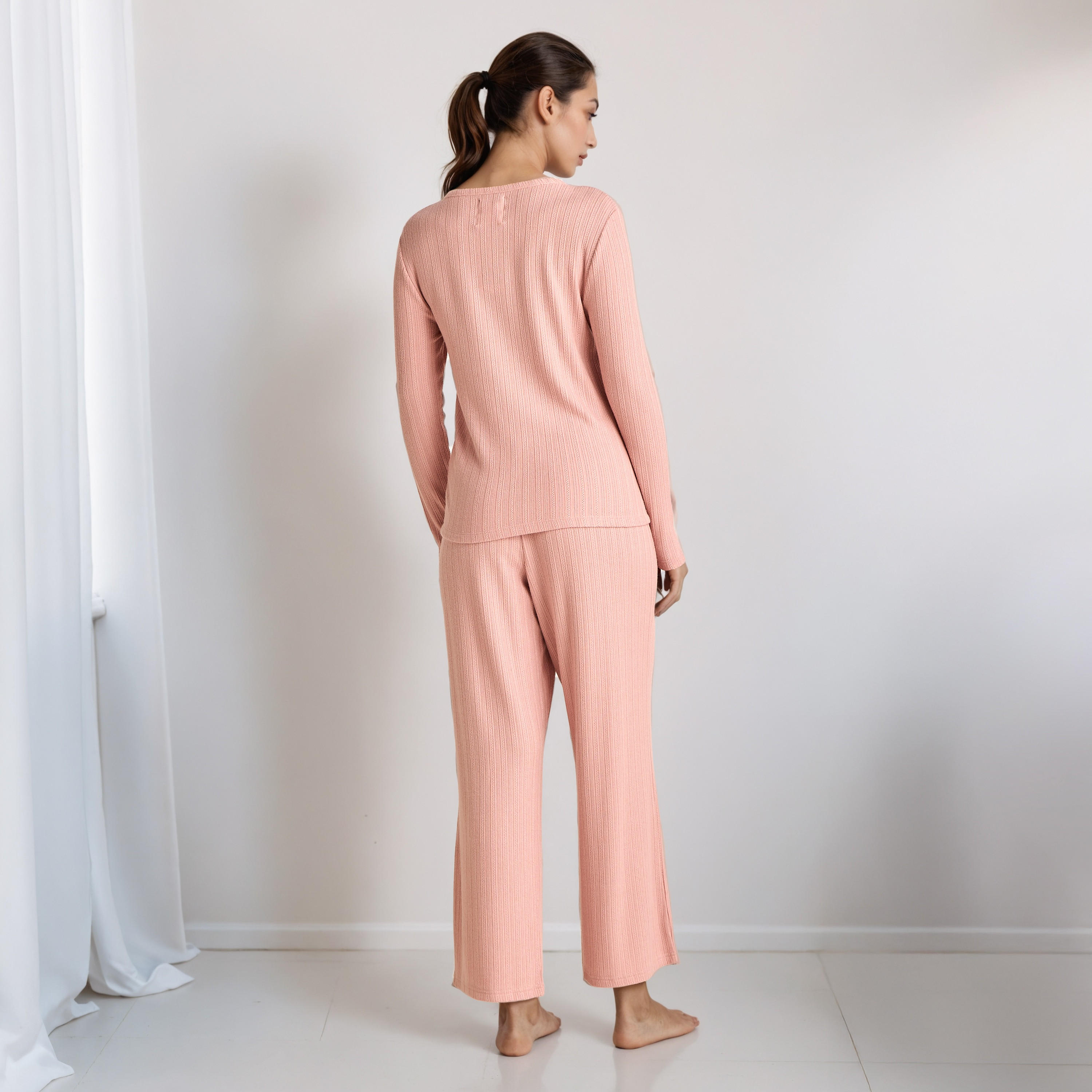 Pyjama Set Textured Top & Trousers Polyester Blend-women-clothing-nightwear-pyjamas-longsets-image-4