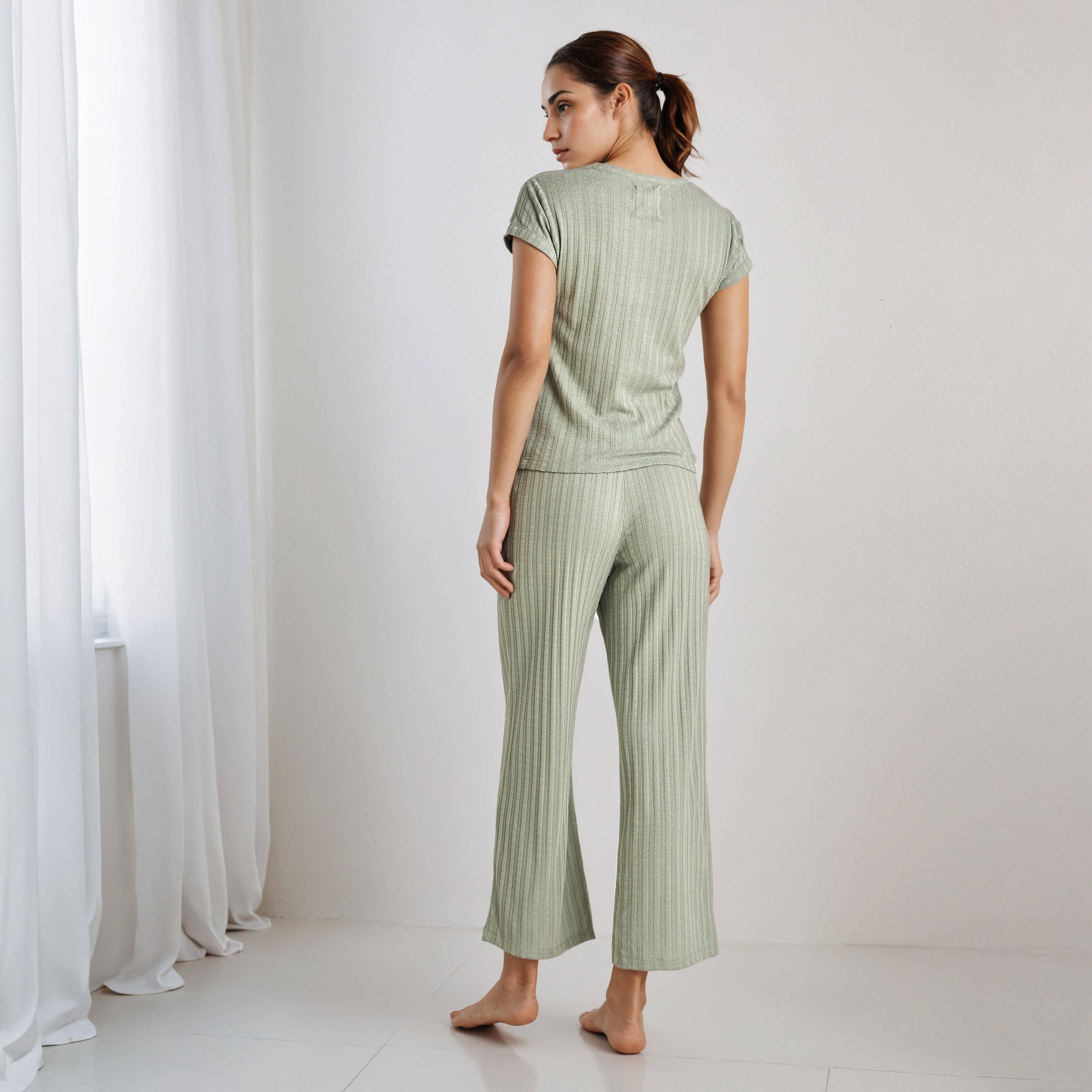 Pyjama Set Lace-Up T-shirt & Pants Viscose Blend-women-clothing-nightwear-pyjamas-longsets-image-4