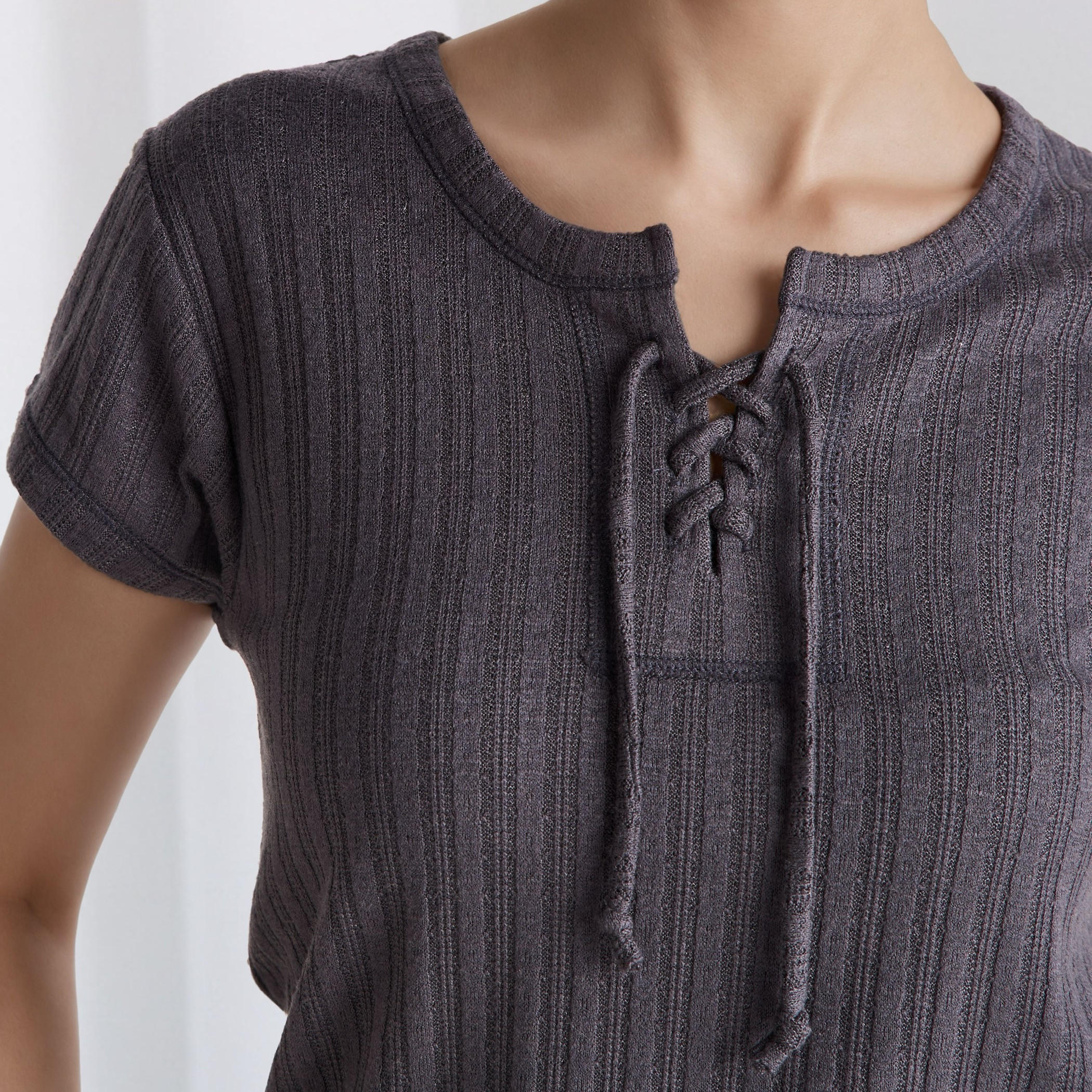 Pyjama Set Lace-Up T-shirt & Pants Viscose Blend-women-clothing-nightwear-pyjamas-longsets-image-3
