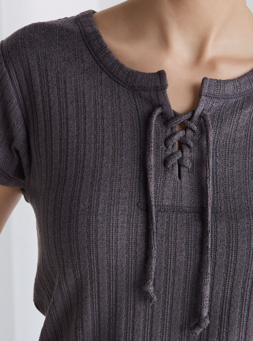 Pyjama Set Lace-Up T-shirt & Pants Viscose Blend-women-clothing-nightwear-pyjamas-longsets-image-3