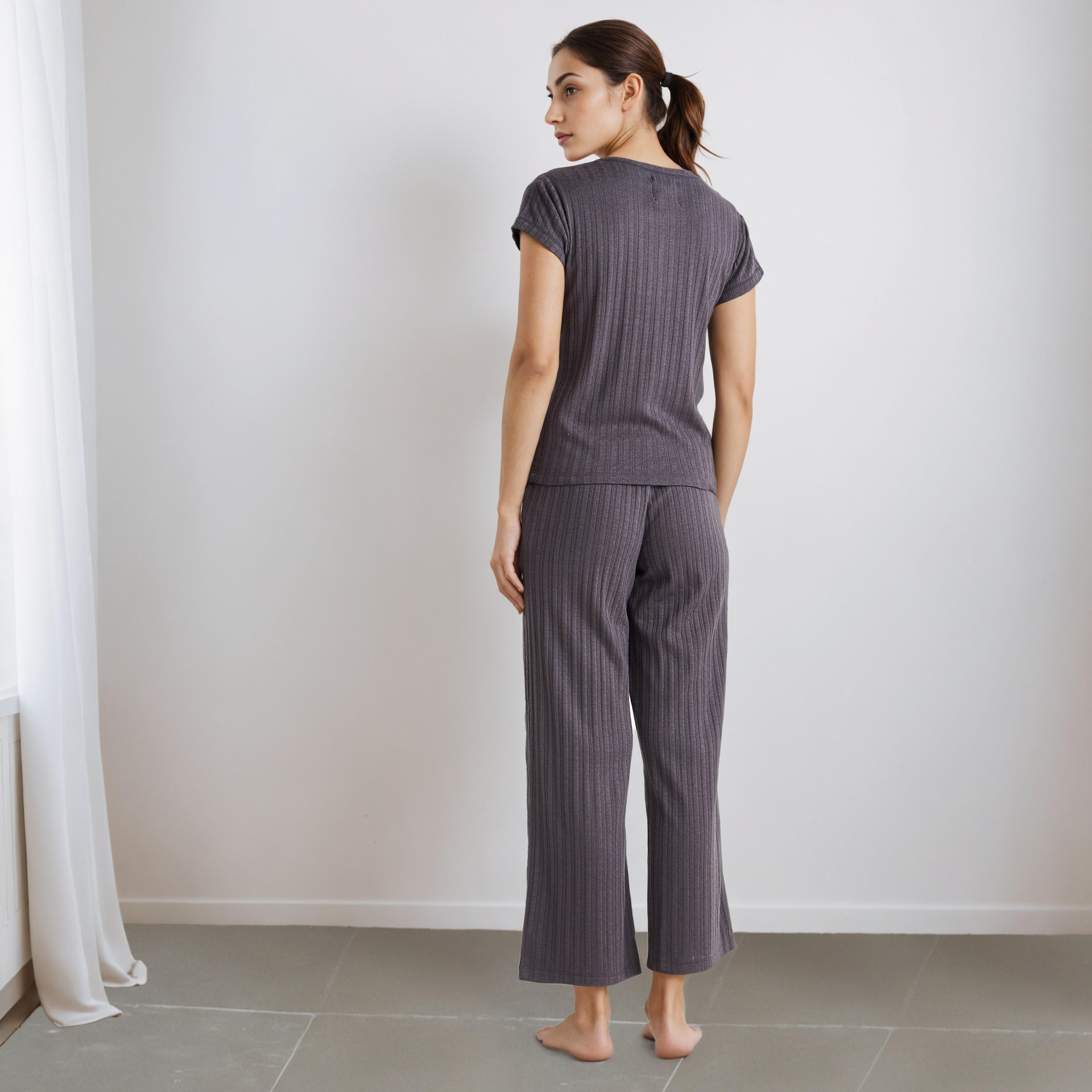 Pyjama Set Lace-Up T-shirt & Pants Viscose Blend-women-clothing-nightwear-pyjamas-longsets-image-4