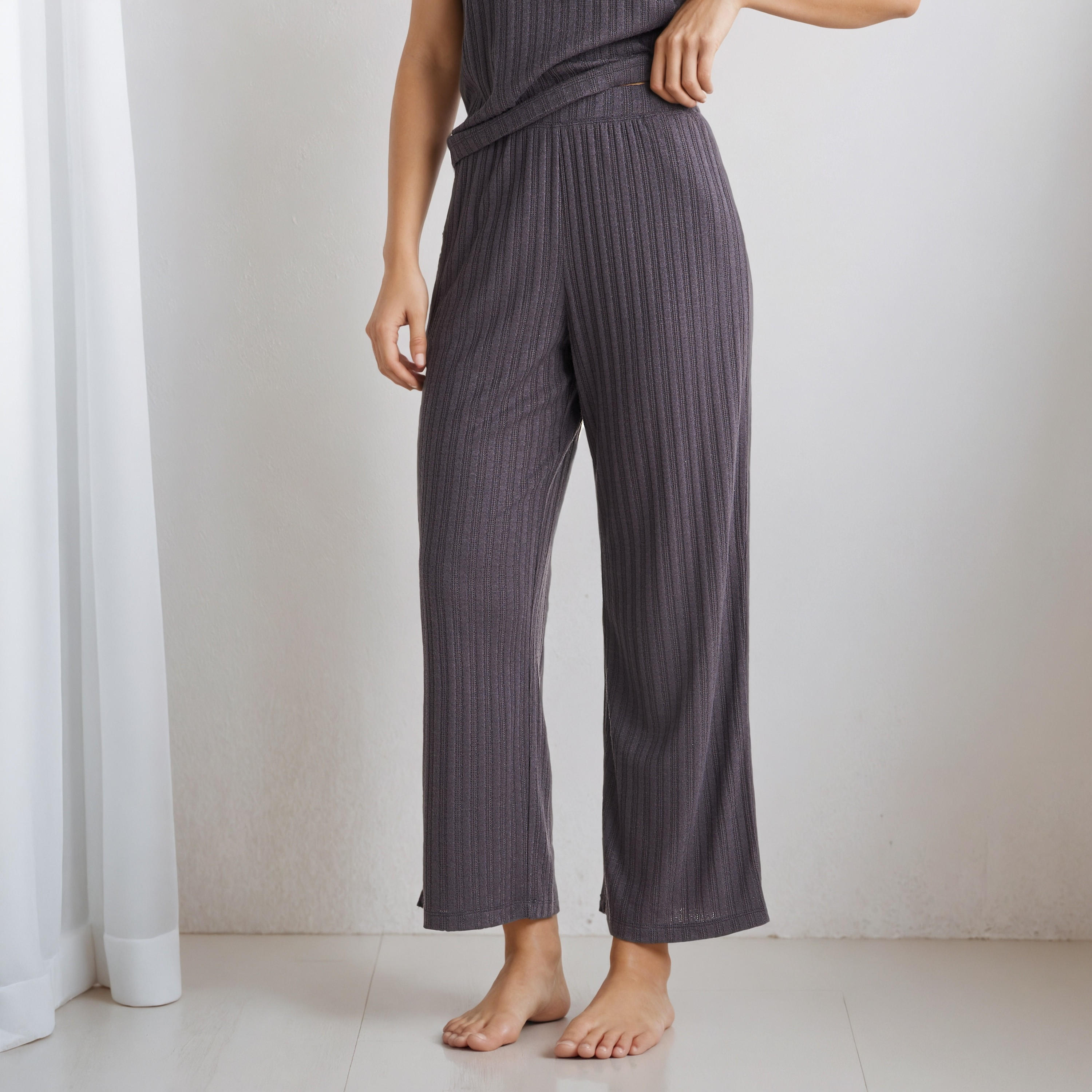 Pyjama Set Lace-Up T-shirt & Pants Viscose Blend-women-clothing-nightwear-pyjamas-longsets-image-5