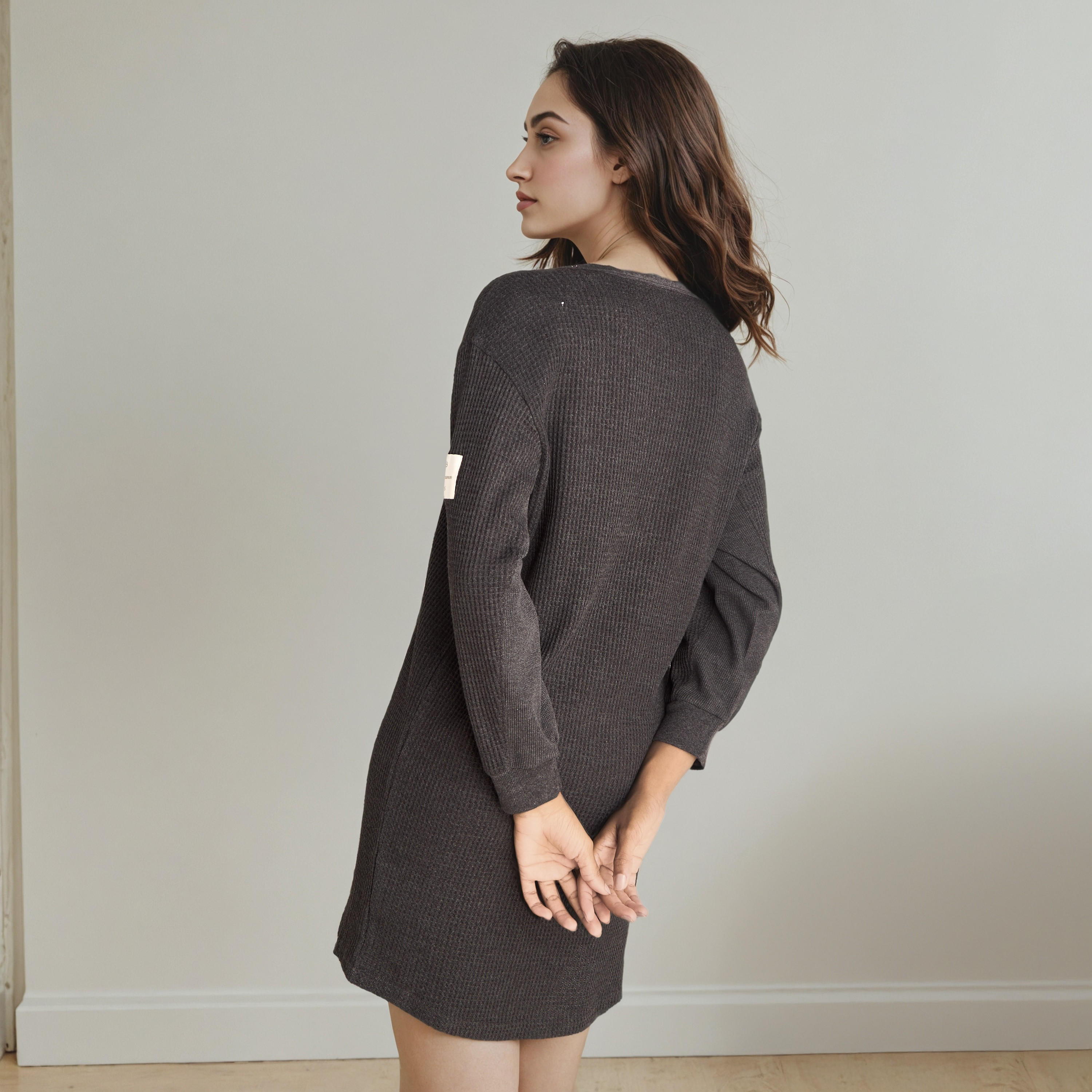Textured Night Dress with Long Sleeves-women-clothing-nightwear-nighties-image-2