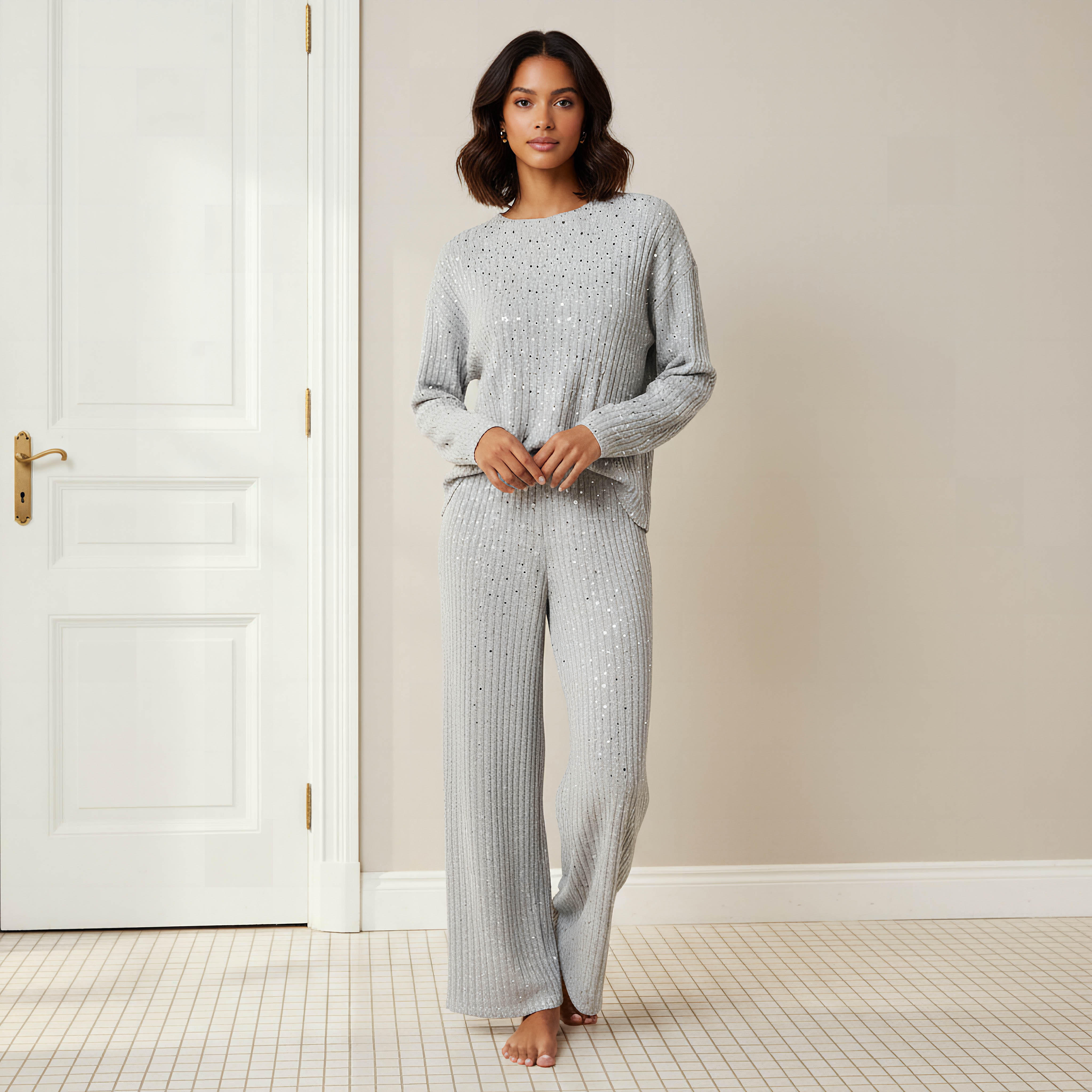 Pyjama Set Ribbed Top & Trousers-women-clothing-nightwear-pyjamas-longsets-image-1