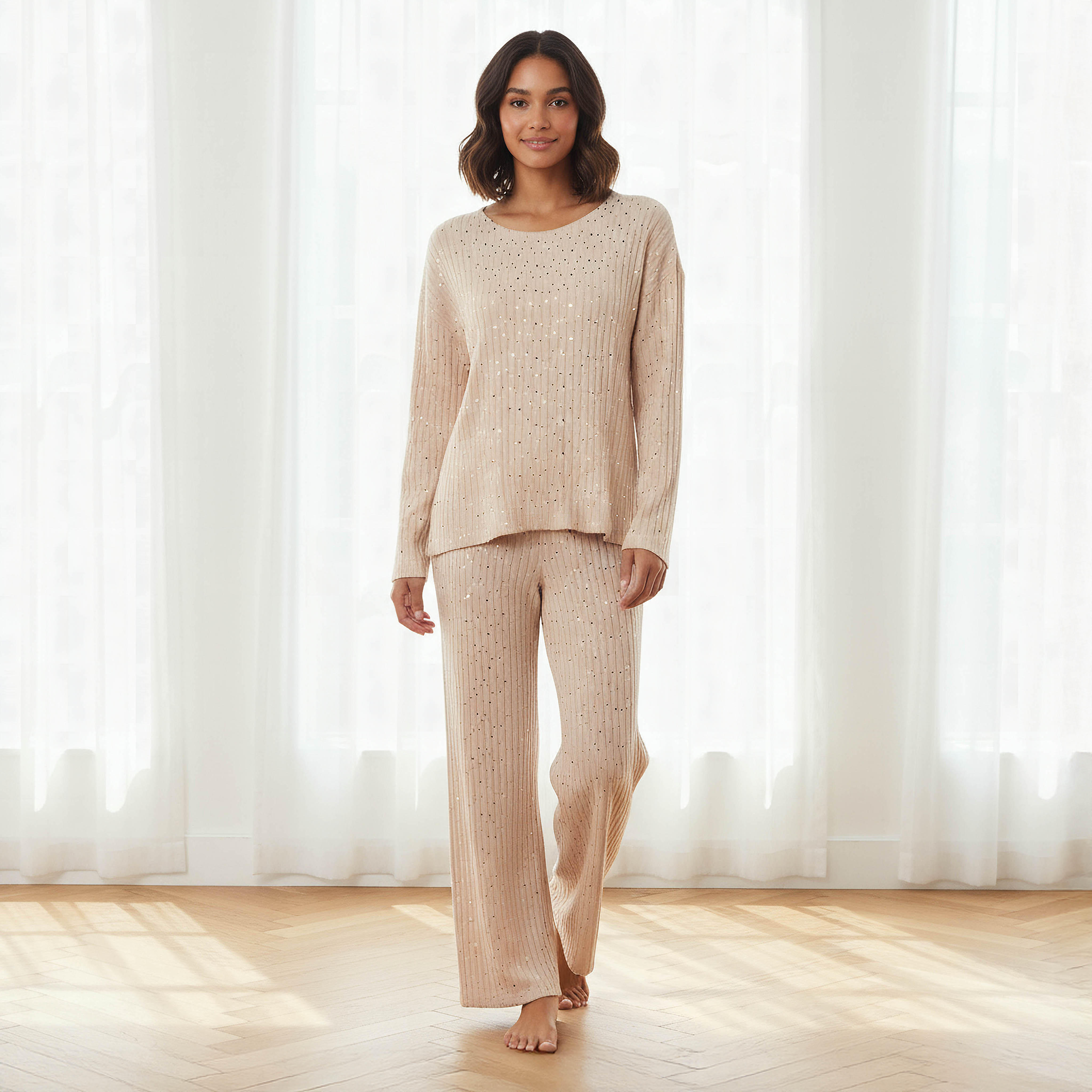 Pyjama Set Ribbed Top & Trousers-women-clothing-nightwear-pyjamas-longsets-image-1