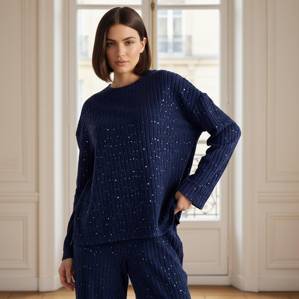 طقم بلوزة وبنطلون بيجاما مضلع-women-clothing-nightwear-pyjamas-longsets-image-3