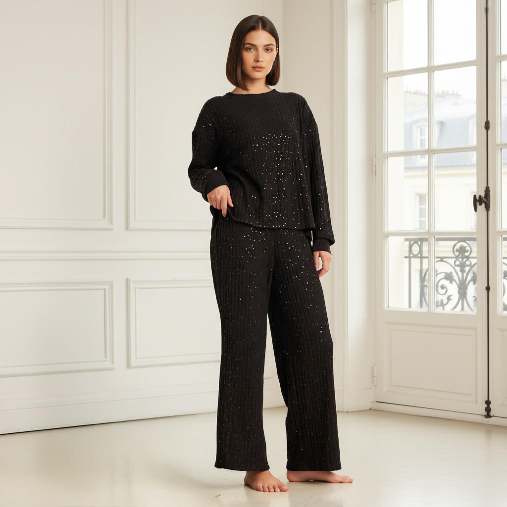 Pyjama Set Ribbed Top & Trousers-women-clothing-nightwear-pyjamas-longsets-image-1