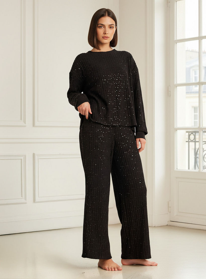 Pyjama Set Ribbed Top & Trousers-women-clothing-nightwear-pyjamas-longsets-image-1