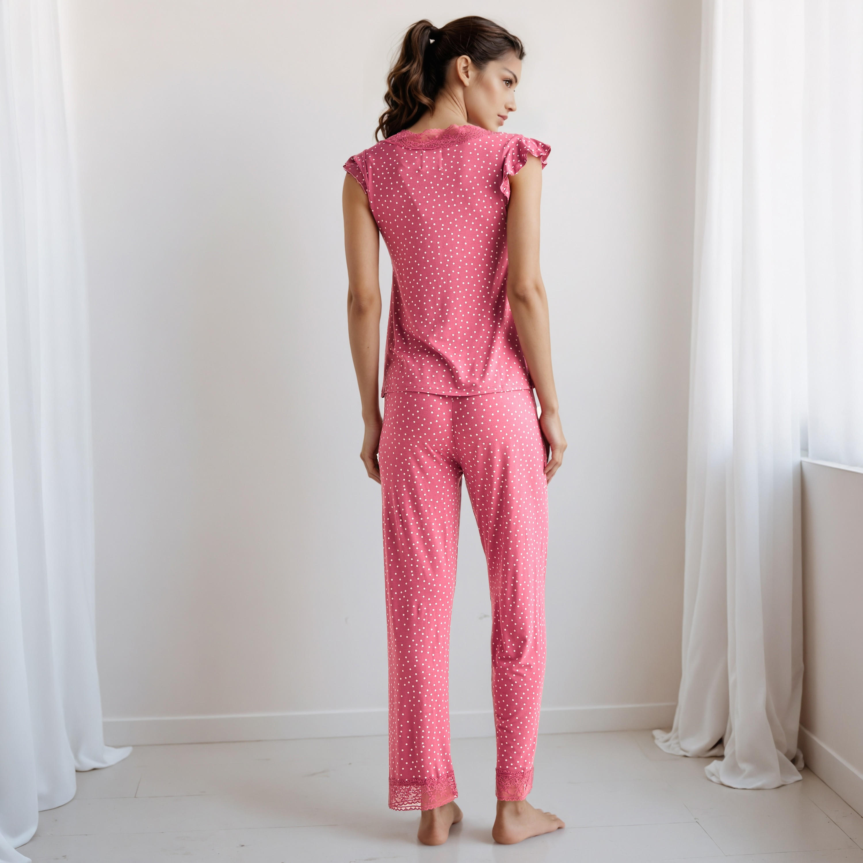 Pyjama Set Lace Trim Top & Trousers-women-clothing-nightwear-pyjamas-longsets-image-3
