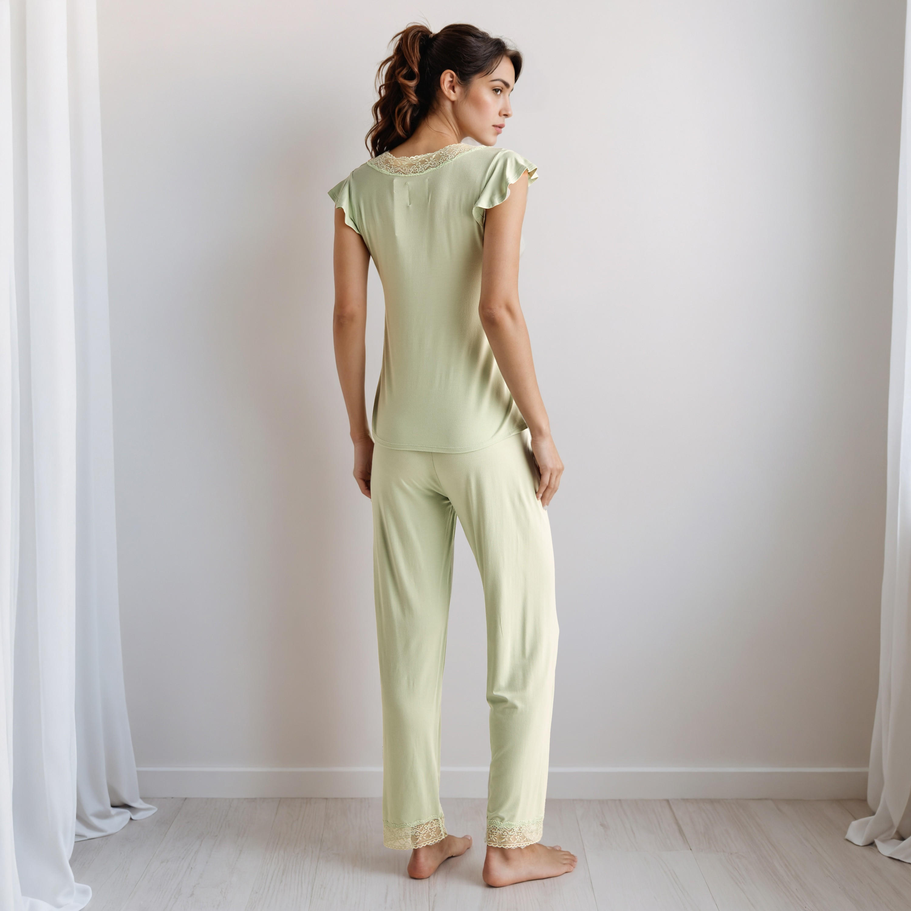 طقم بيجاما بلوزة بقصة دانتيل وبنطلون-women-clothing-nightwear-pyjamas-longsets-image-3