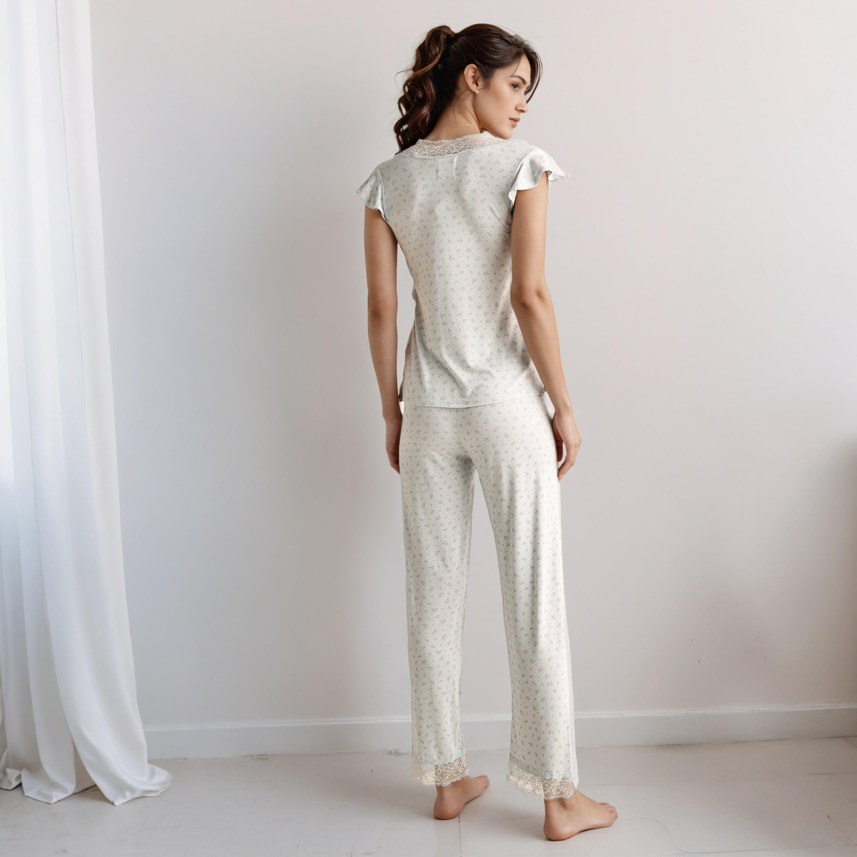 Pyjama Set Lace Trim Top & Trousers-women-clothing-nightwear-pyjamas-longsets-image-3