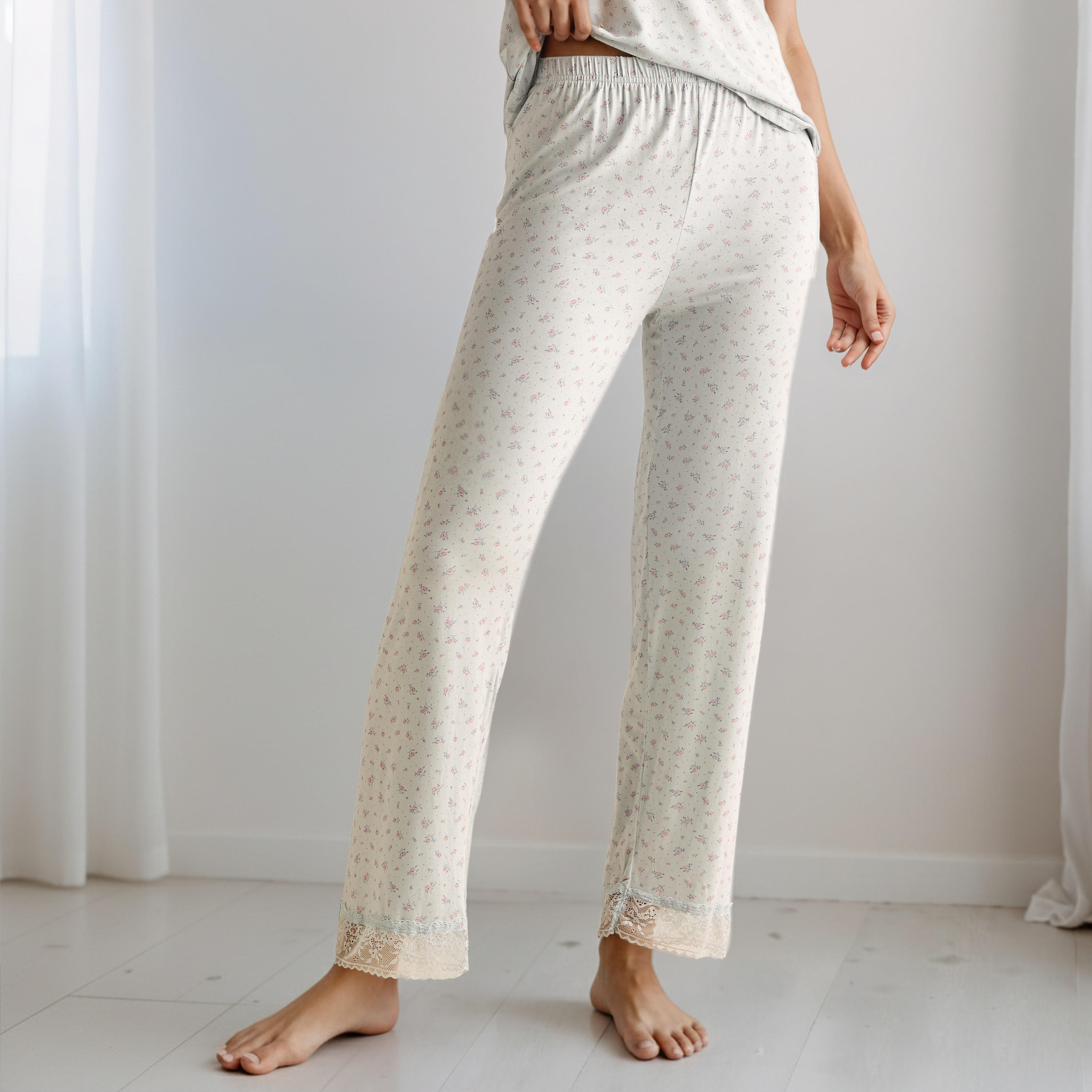 Pyjama Set Lace Trim Top & Trousers-women-clothing-nightwear-pyjamas-longsets-image-4