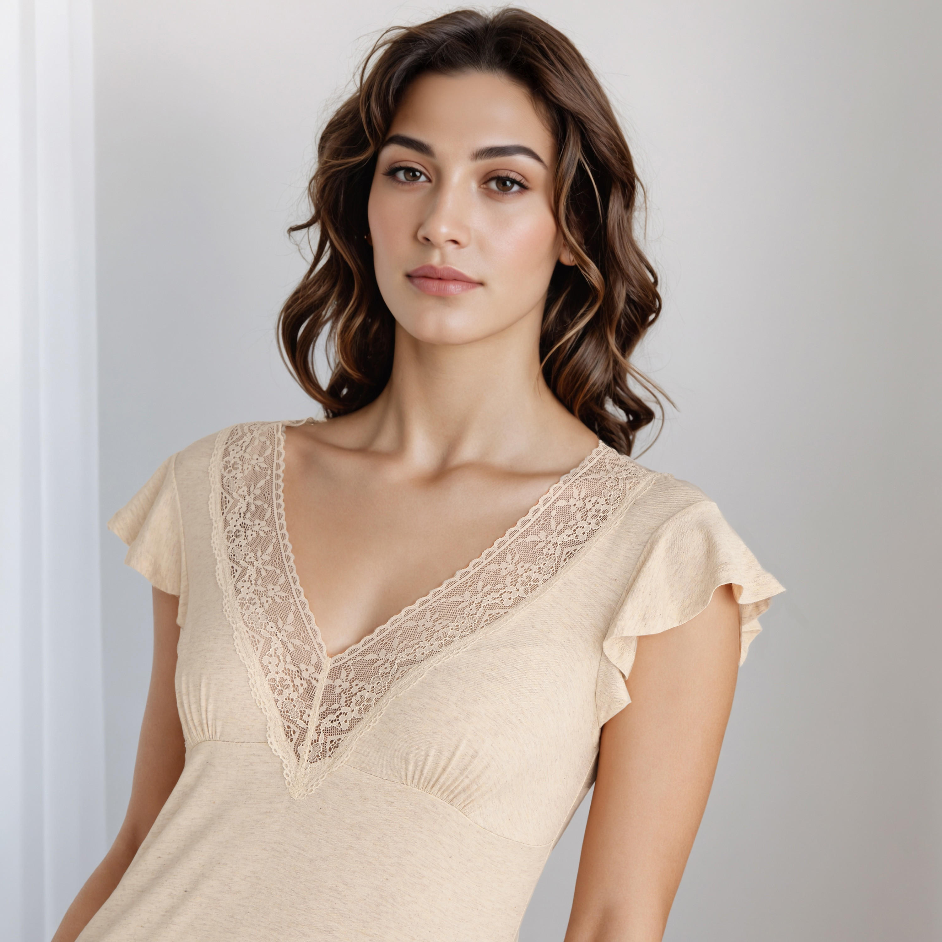 قميص نوم ميدي وحواف دانتيل-women-clothing-nightwear-nighties-image-4