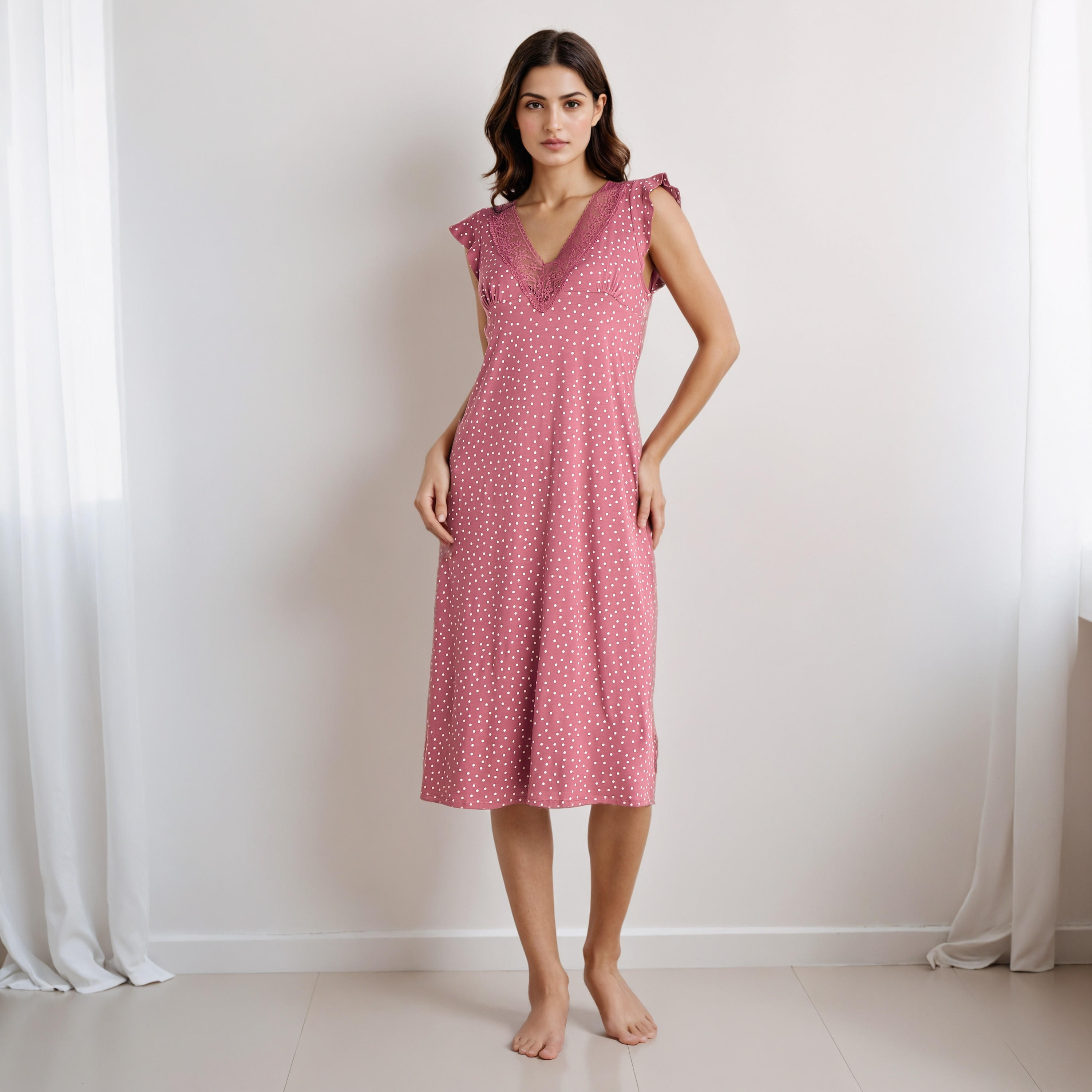 Midi Night Dress with Polka Dot Print-women-clothing-nightwear-nighties-image-2