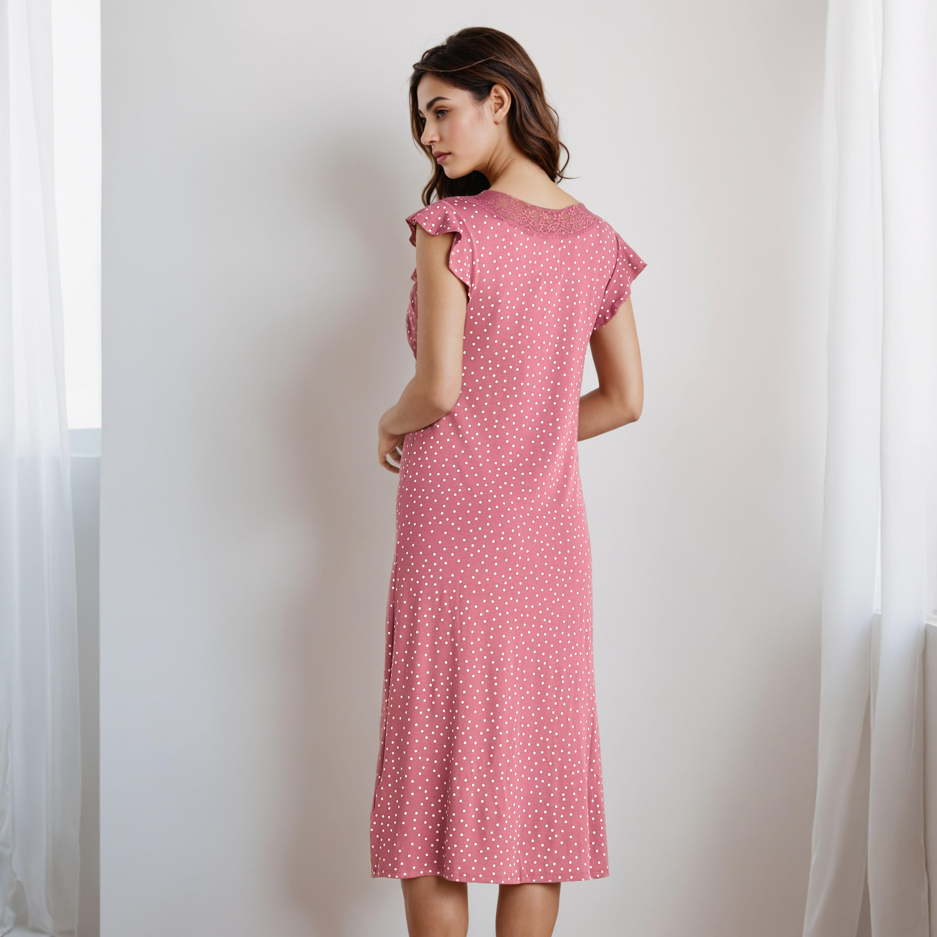 Midi Night Dress with Polka Dot Print-women-clothing-nightwear-nighties-image-3