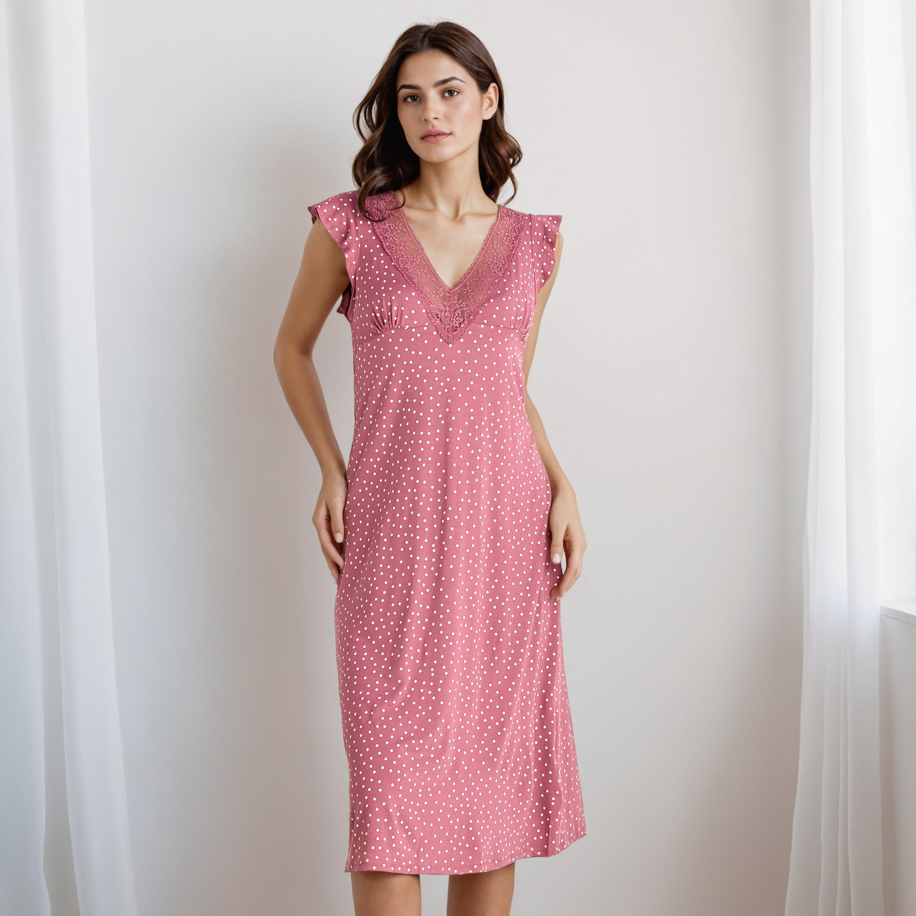 Midi Night Dress with Polka Dot Print-women-clothing-nightwear-nighties-image-5