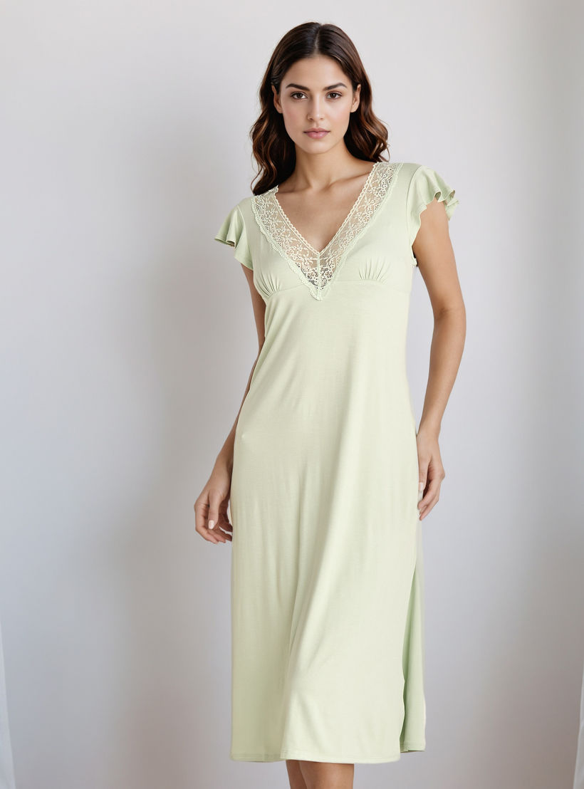 قميص نوم ميدي بياقة V-women-clothing-nightwear-nighties-image-1