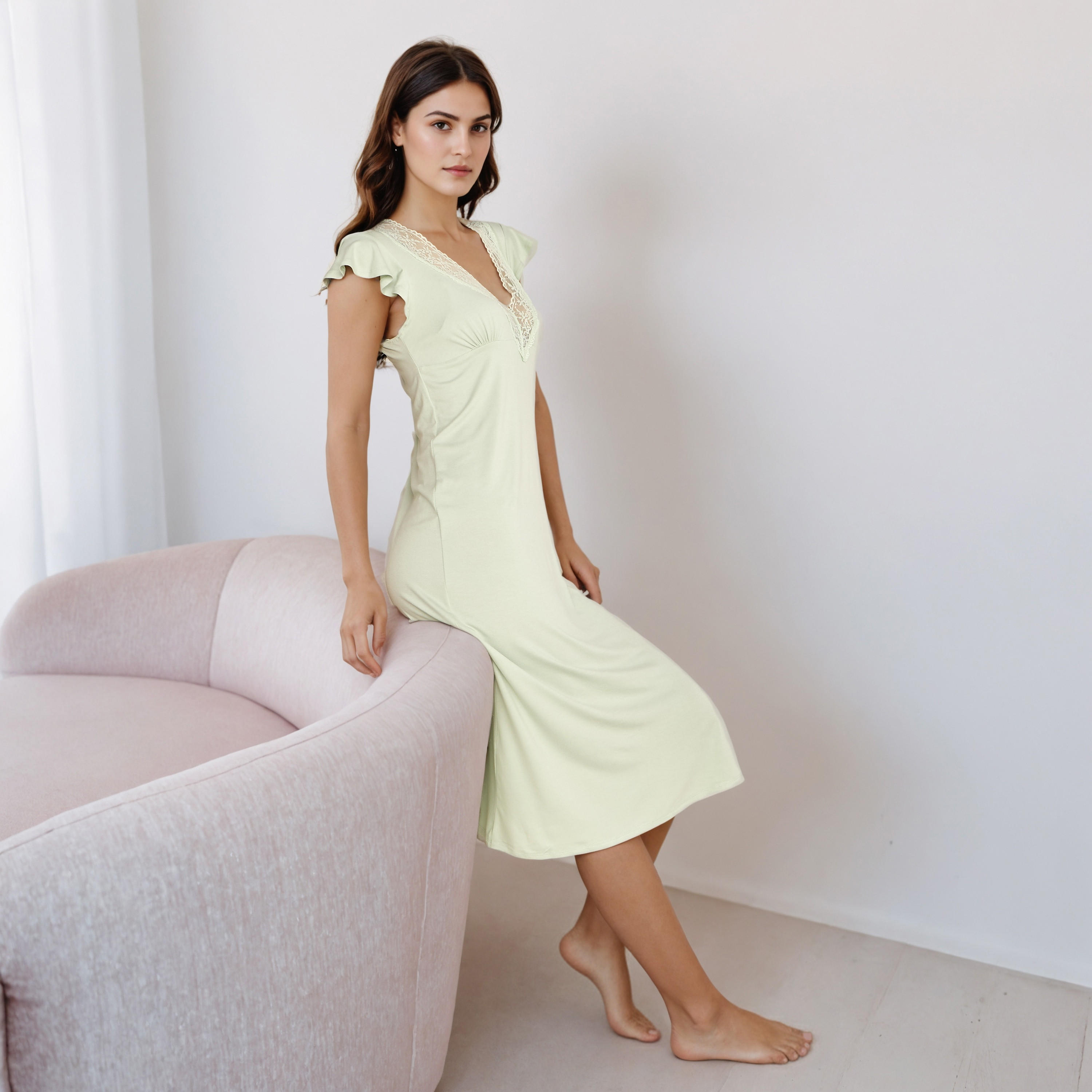 قميص نوم ميدي بياقة V-women-clothing-nightwear-nighties-image-2