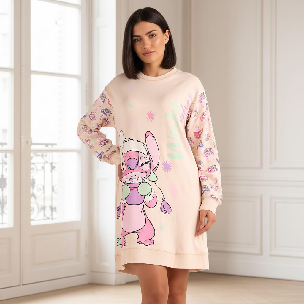 قميص نوم بأكمام طويلة بطبعات ملائكة-women-clothing-nightwear-nighties-image-1