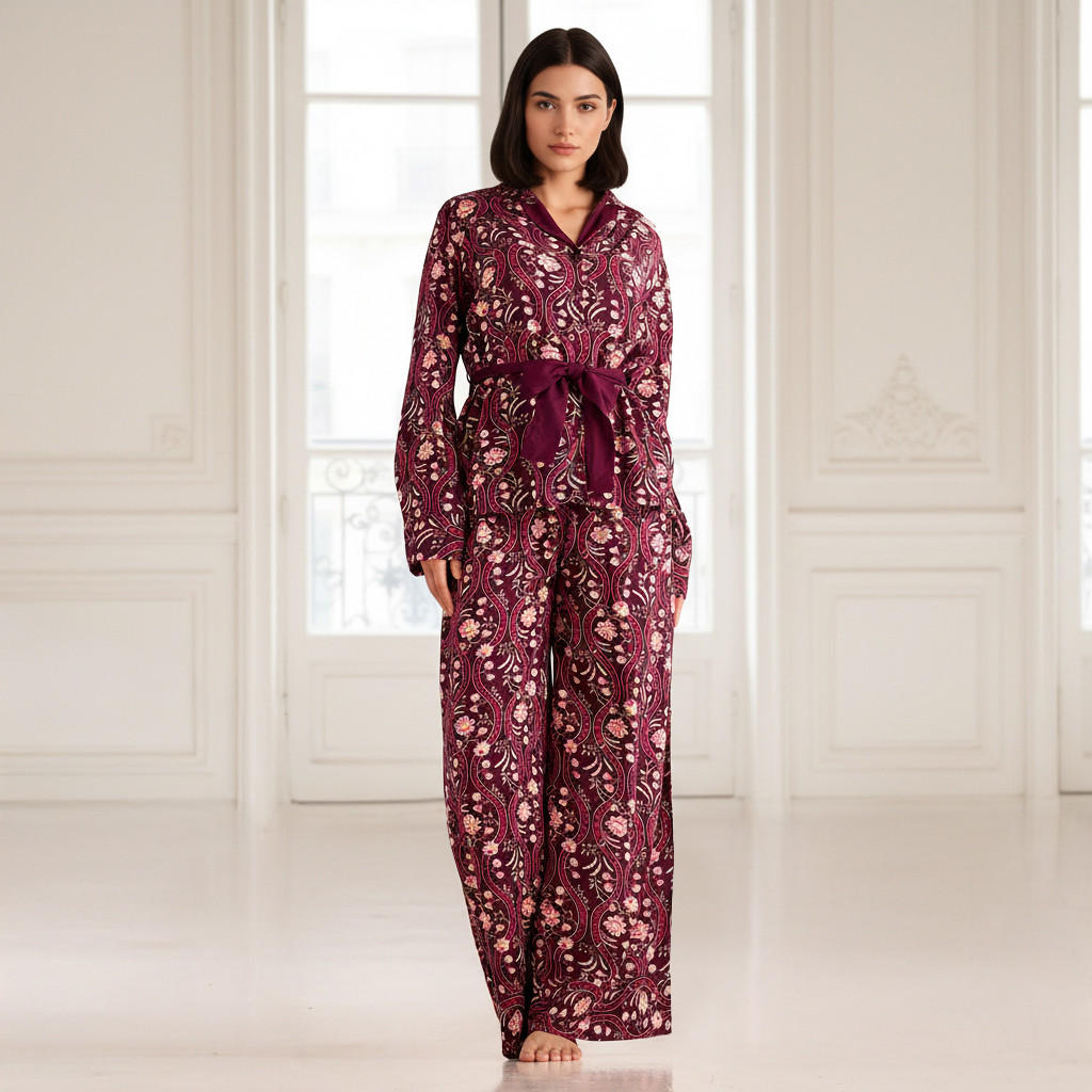 Pyjama Set Shirt & Trousers Viscose-women-clothing-nightwear-pyjamas-longsets-image-1