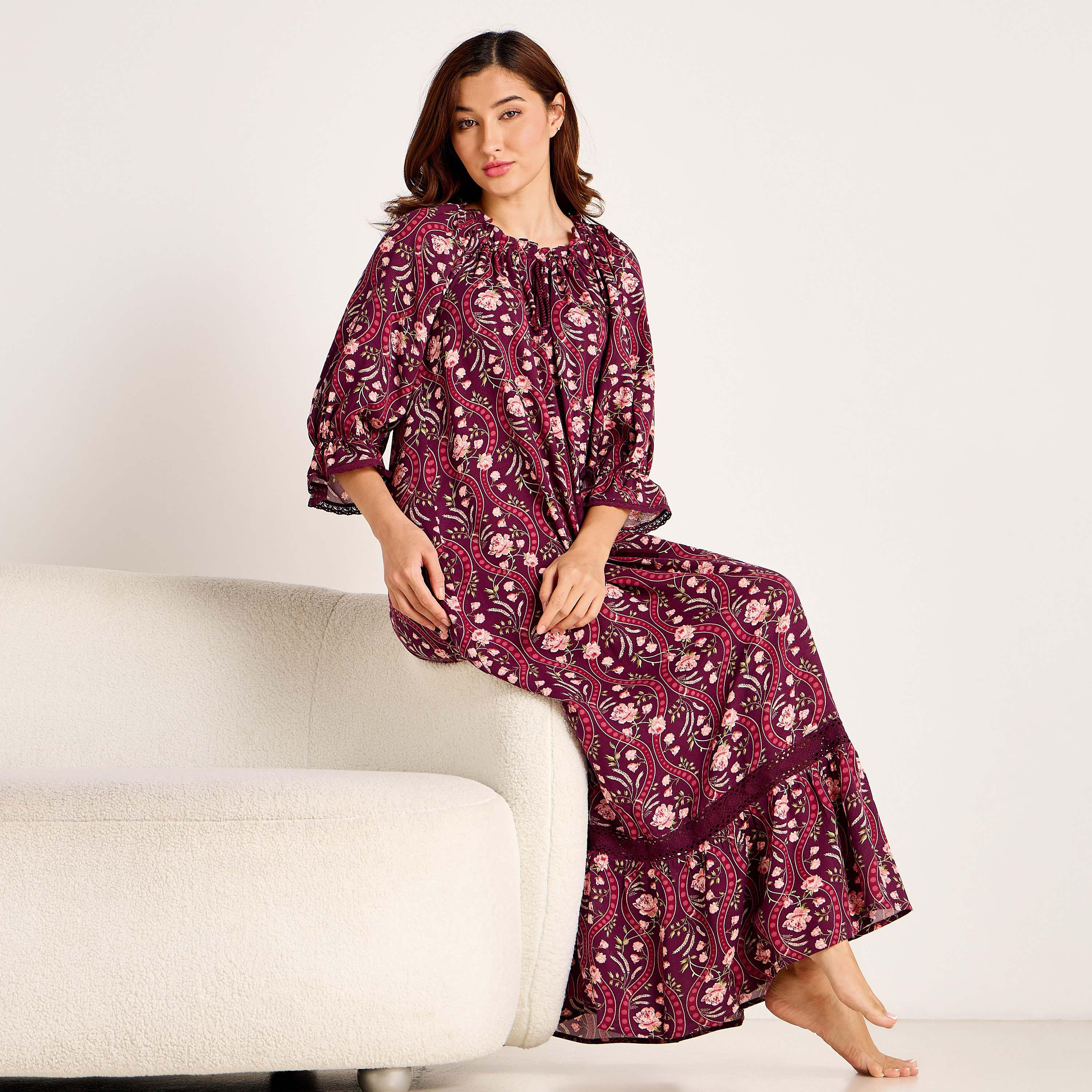 Nighty Maxi Length Viscose with Round Neck-women-clothing-nightwear-nighties-image-2