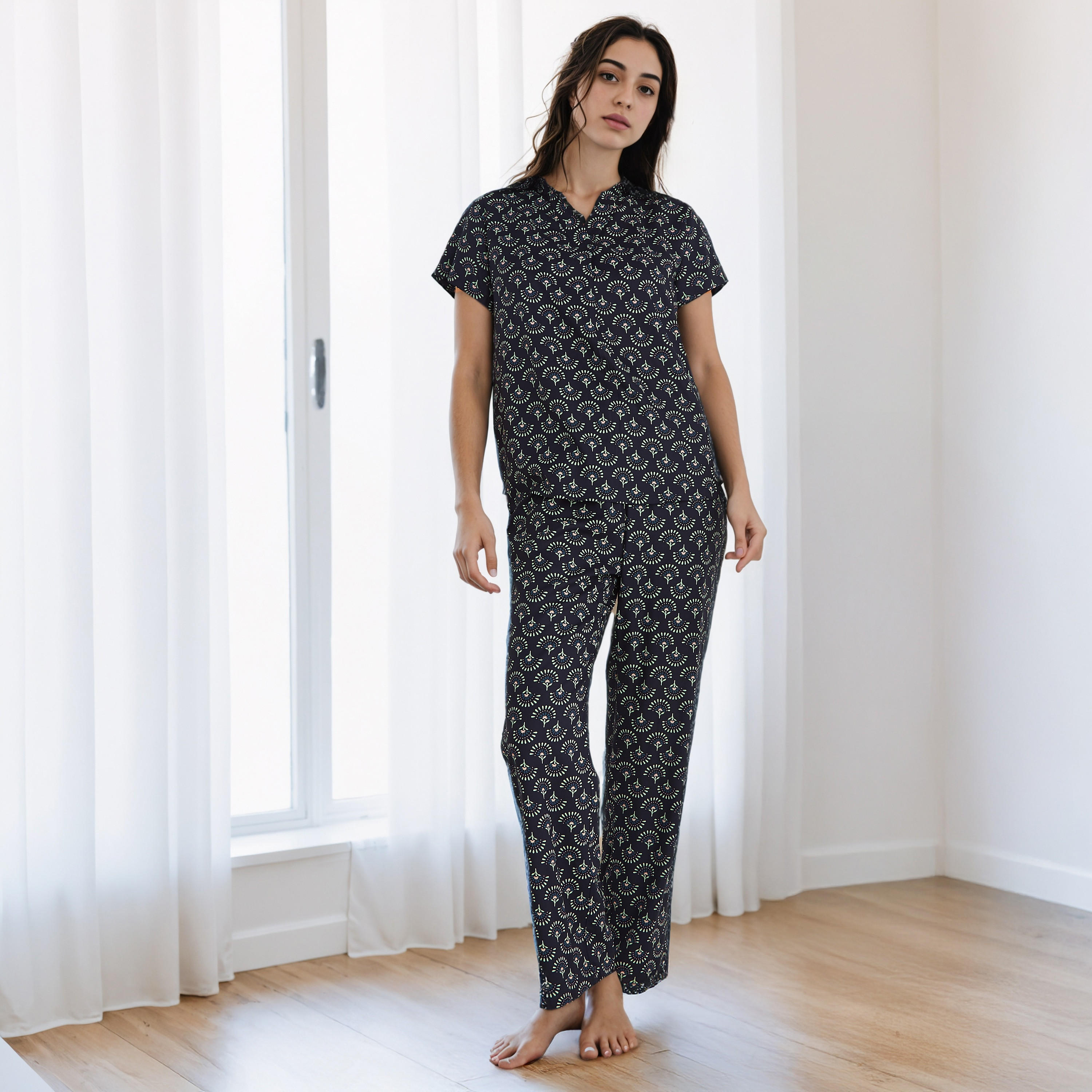 طقم بيجاما بطبعات مع قناع عين-women-clothing-nightwear-pyjamas-longsets-image-6