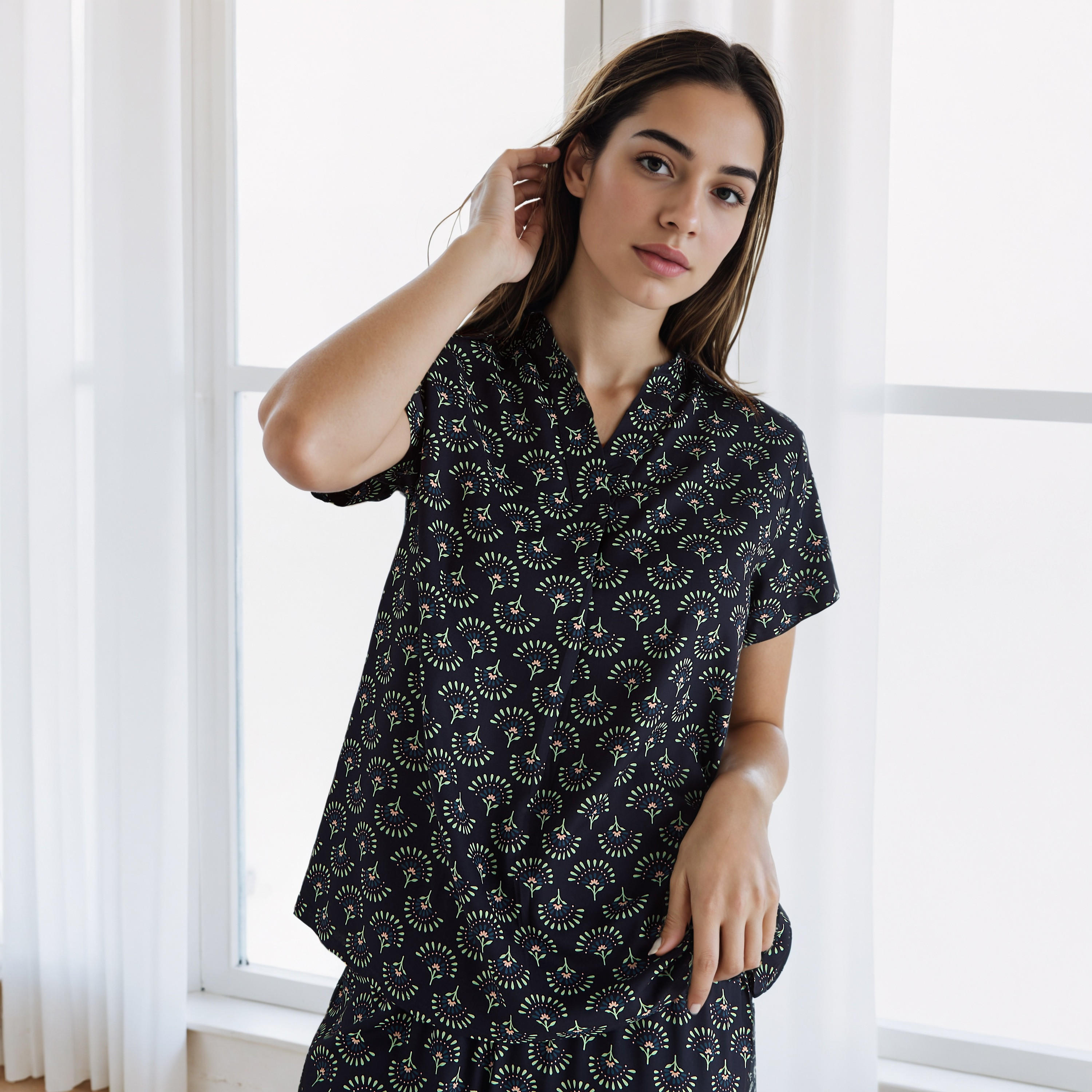 طقم بيجاما بطبعات مع قناع عين-women-clothing-nightwear-pyjamas-longsets-image-5