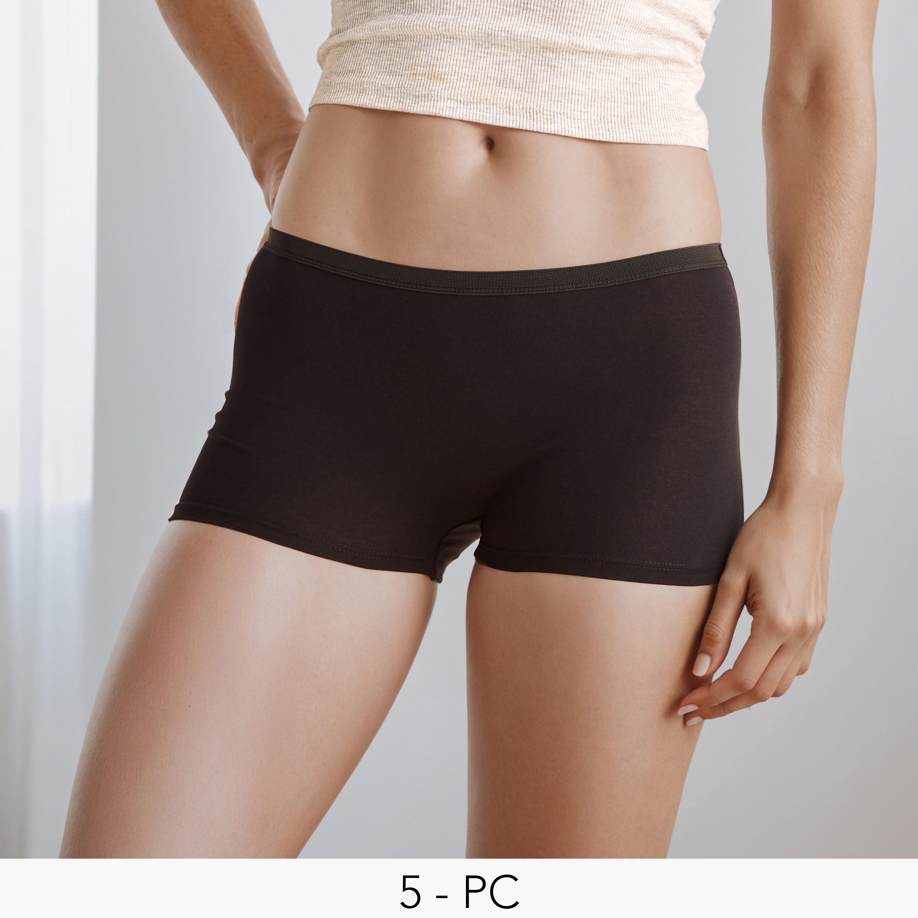 Boyshort Briefs with Elasticated Waist - Pack of 5-women-clothing-lingerie-panties-image-1