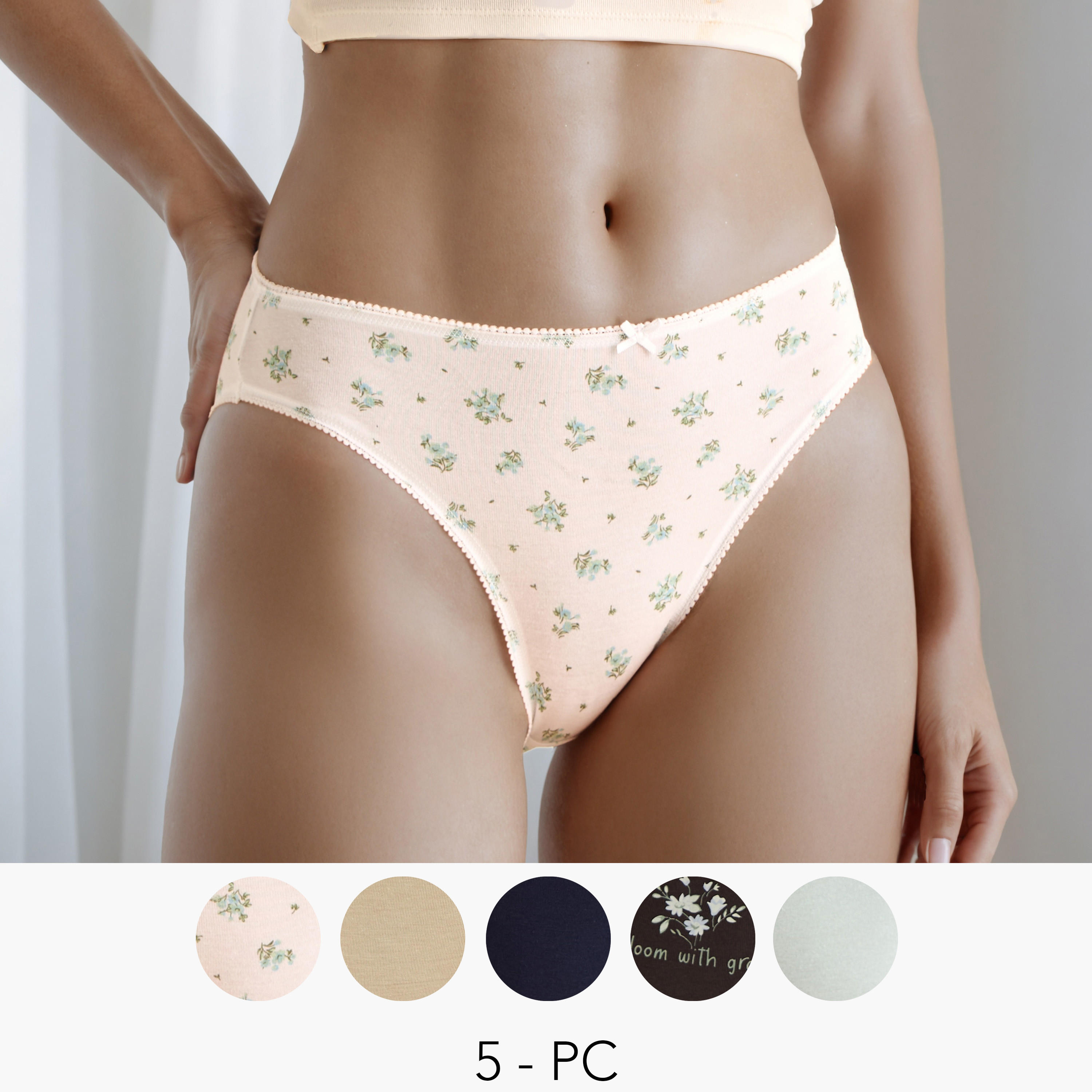 سراويل مرتفعة الساق بحافة دانتيل - عبوة من 5 قطع-women-clothing-lingerie-panties-image-1