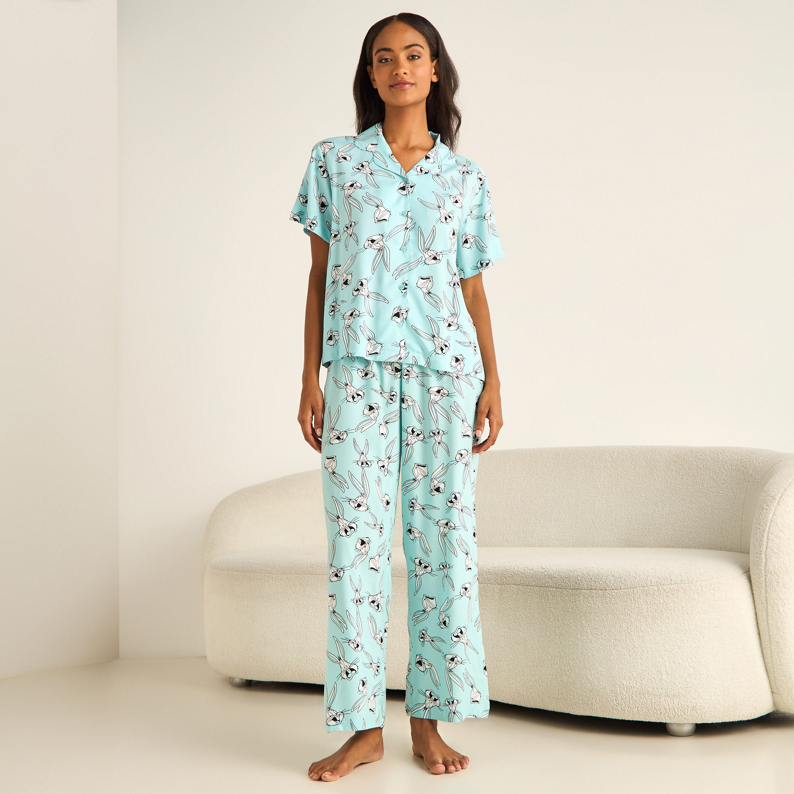 Pyjama Set Button-Down Shirt & Trousers Viscose-women-clothing-nightwear-pyjamas-longsets-image-1