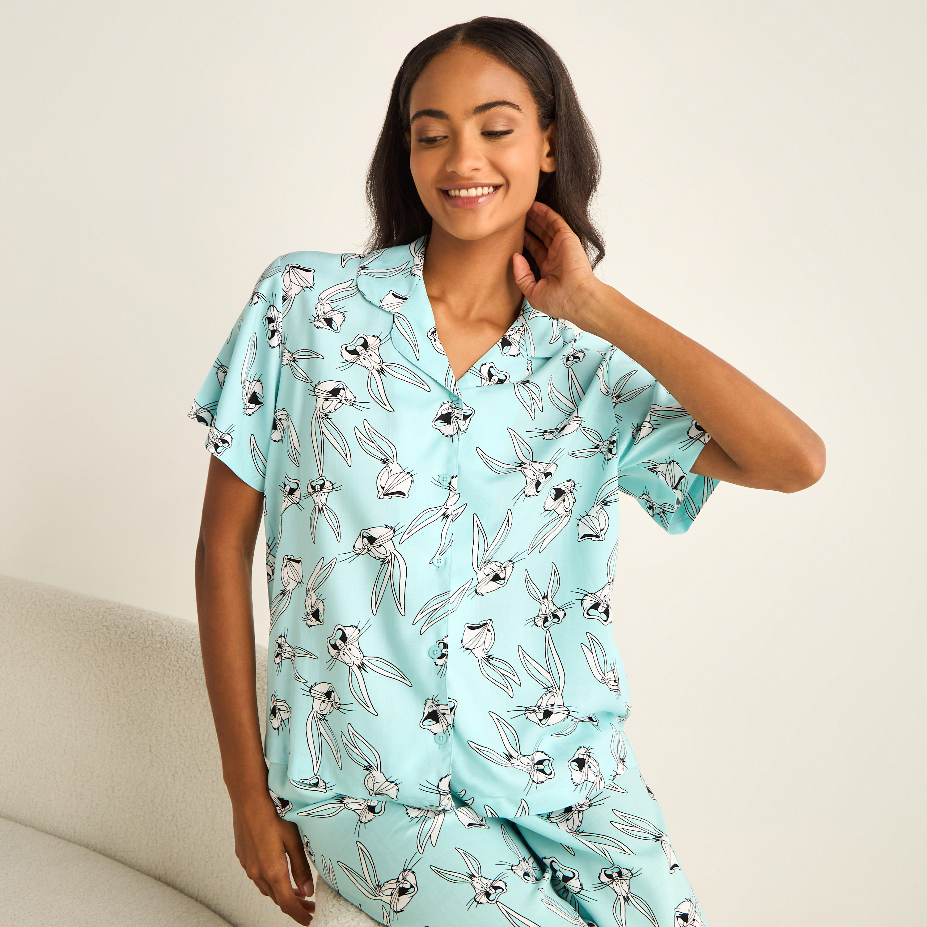 Pyjama Set Button-Down Shirt & Trousers Viscose-women-clothing-nightwear-pyjamas-longsets-image-2