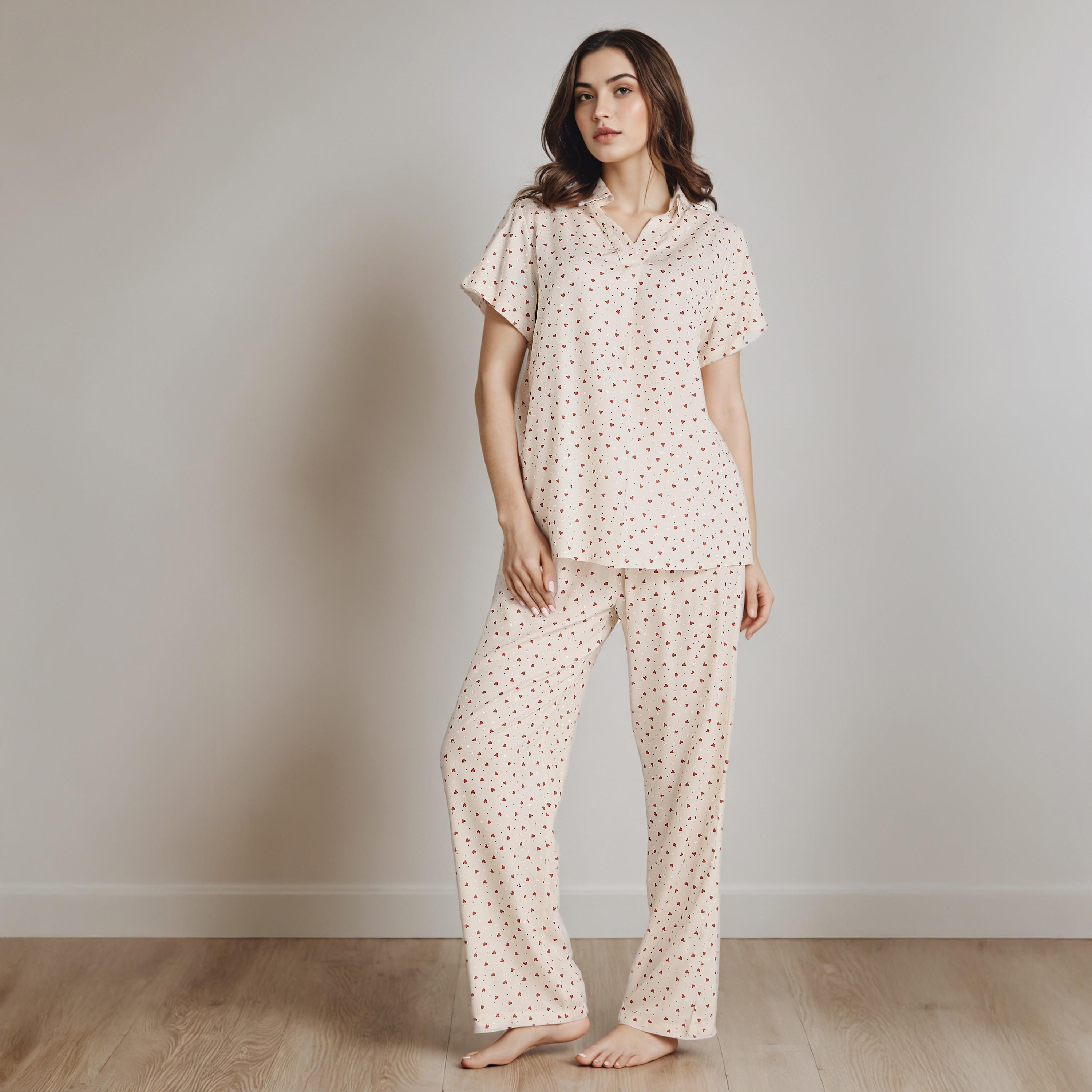 طقم قميص وبنطلون بيجاما فيسكوز-women-clothing-nightwear-pyjamas-longsets-image-1