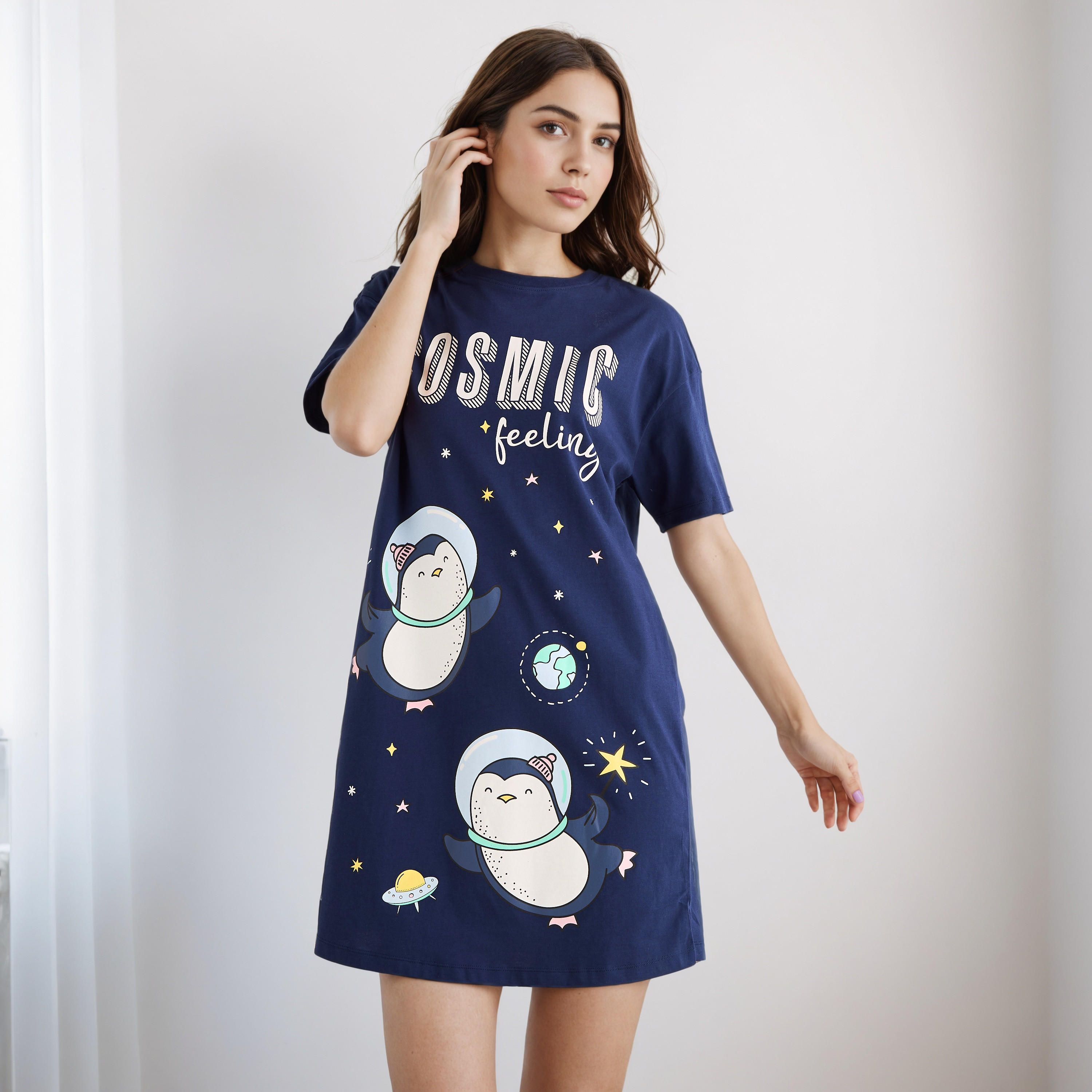 فستان قطن بأكمام قصيرة وطبعات - طقم من قطعتين-women-clothing-nightwear-nighties-image-5