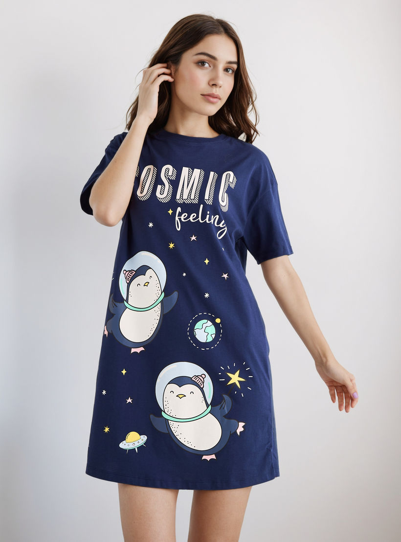 فستان قطن بأكمام قصيرة وطبعات - طقم من قطعتين-women-clothing-nightwear-nighties-image-5
