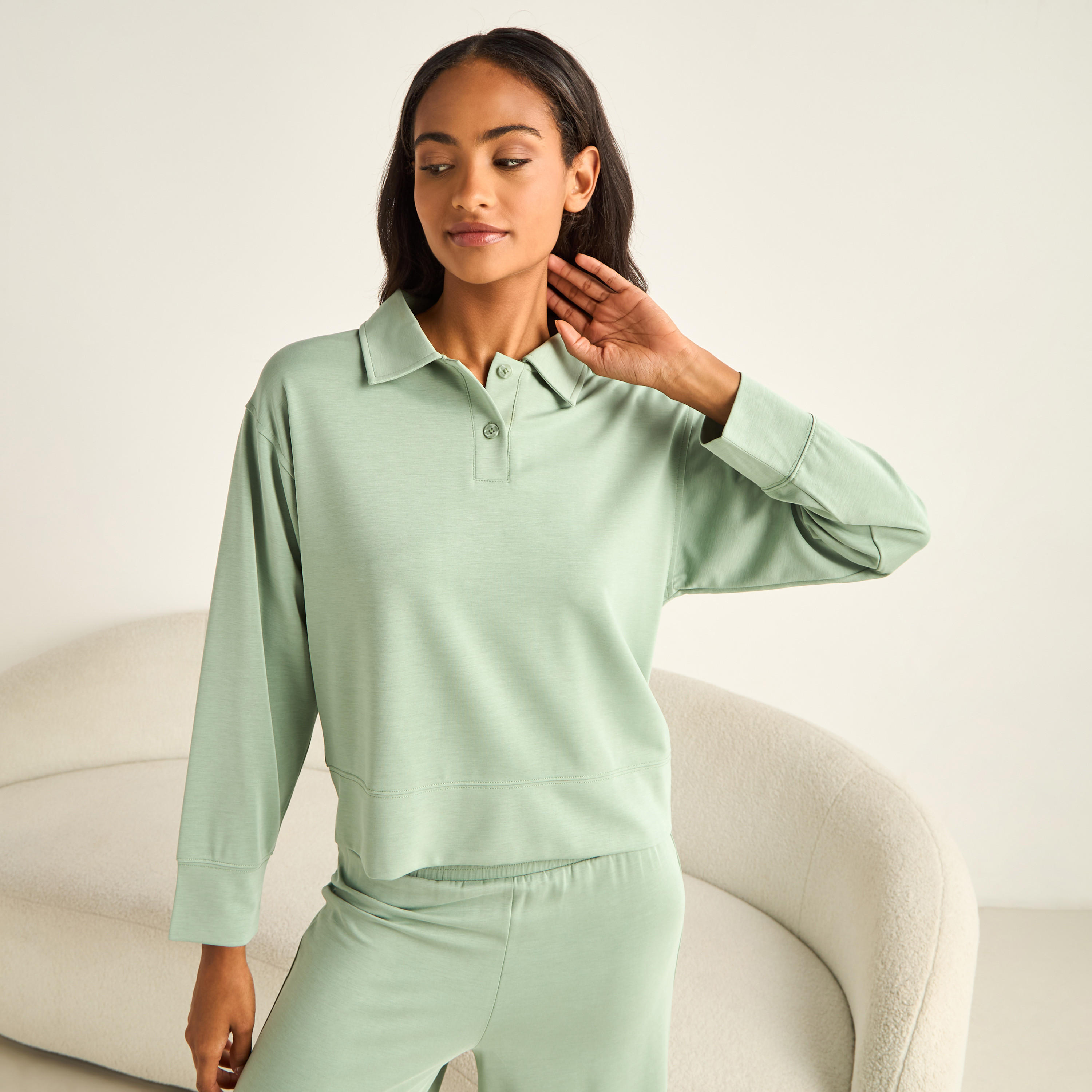 طقم بيجاما من بنطلون وتيشيرت بياقة-women-clothing-nightwear-pyjamas-longsets-image-5