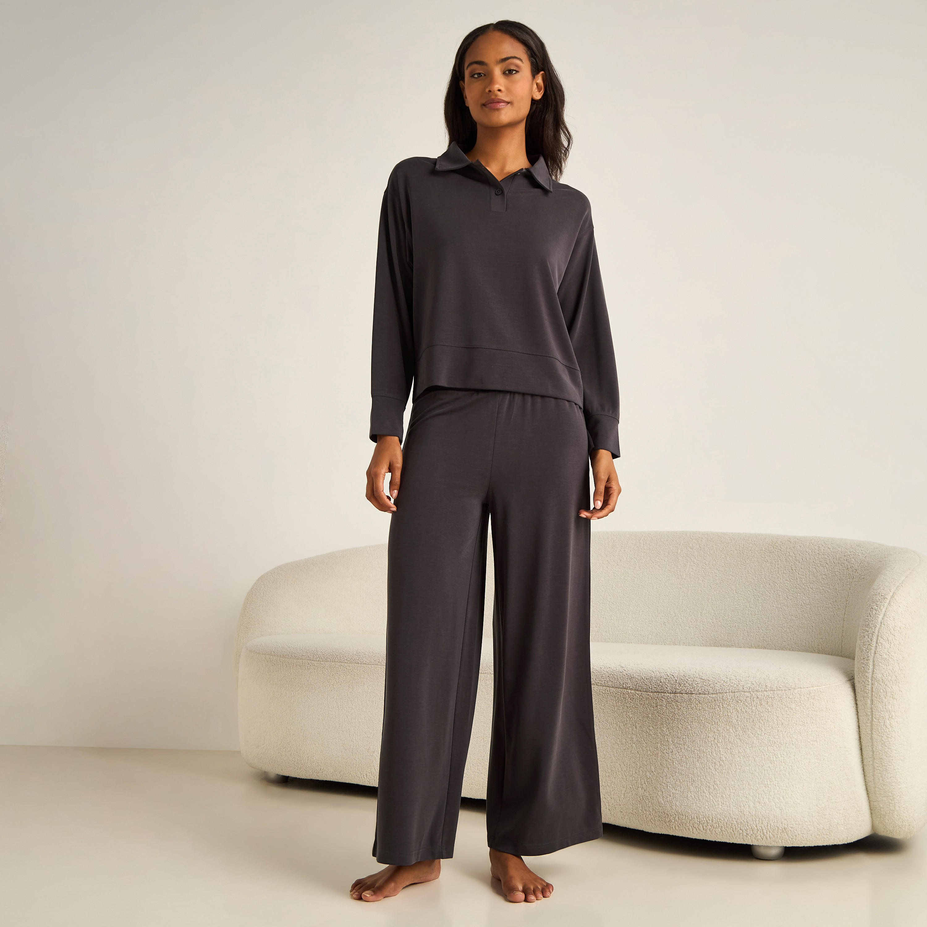 Pyjama Set Collared T-shirt & Trousers-women-clothing-nightwear-pyjamas-longsets-image-1